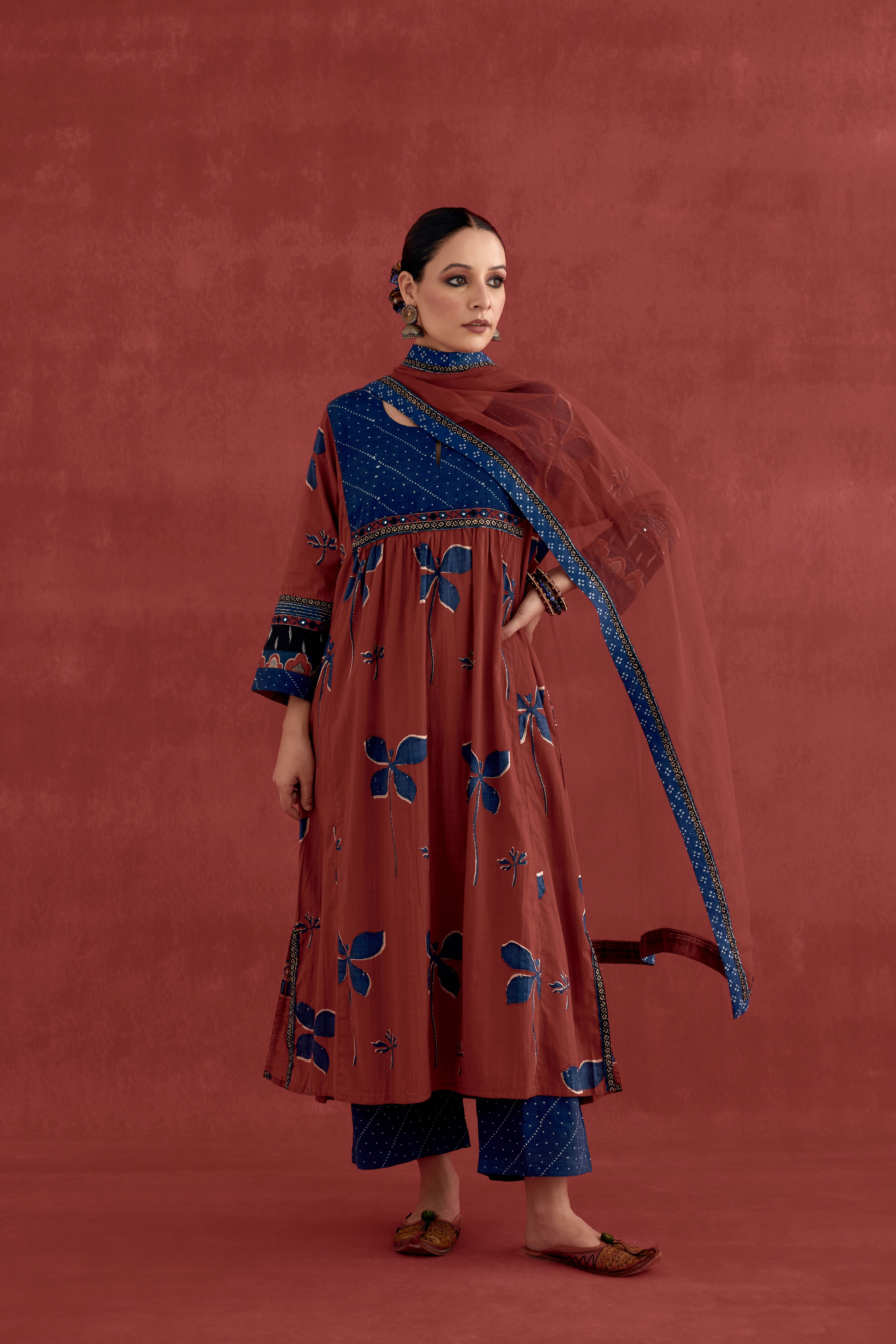 Banjara Cotton Ajrakh Block Printed Kurta Maroon (10039532486955)
