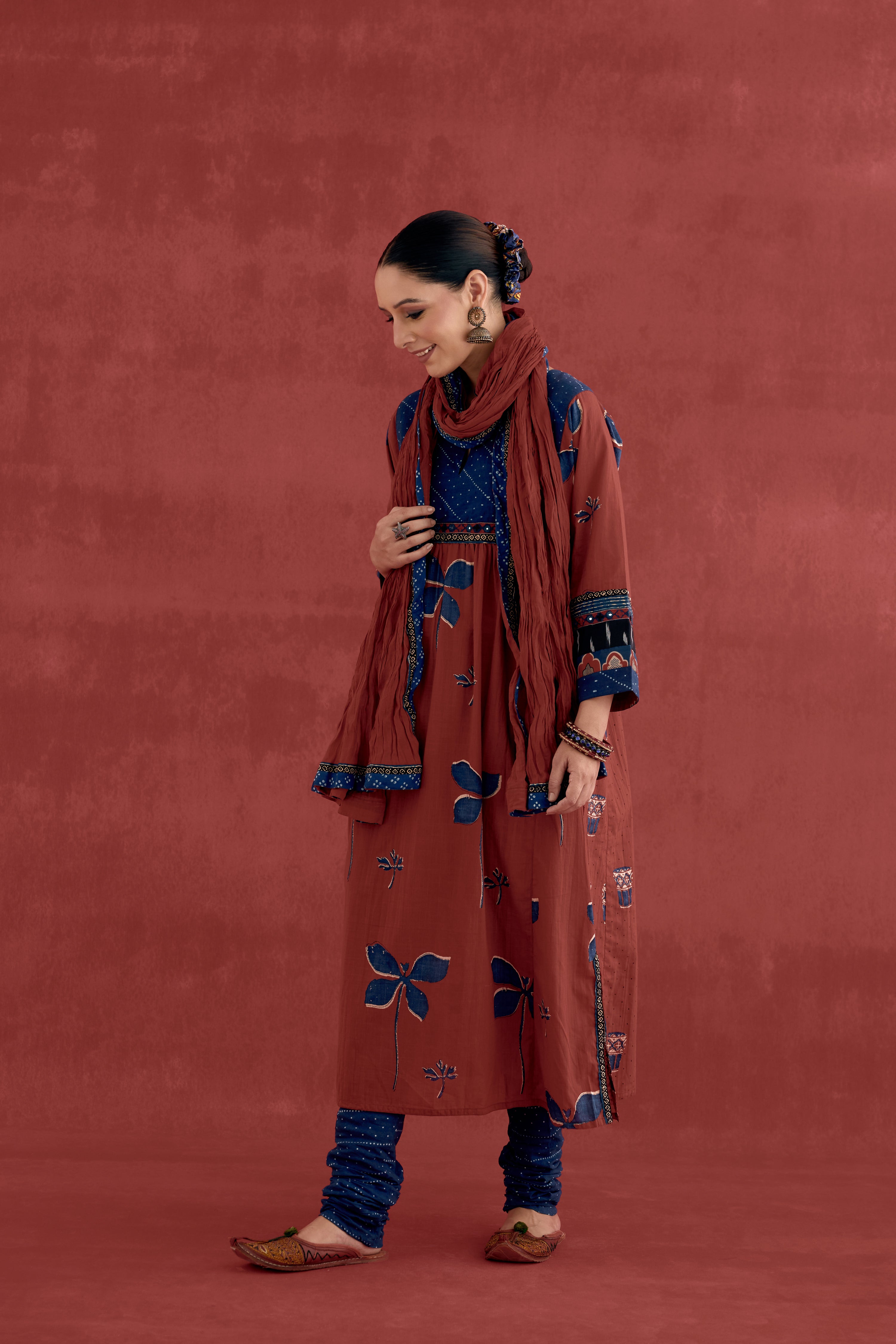 Banjara Cotton Ajrakh Block Printed Kurta Maroon (10039532486955)