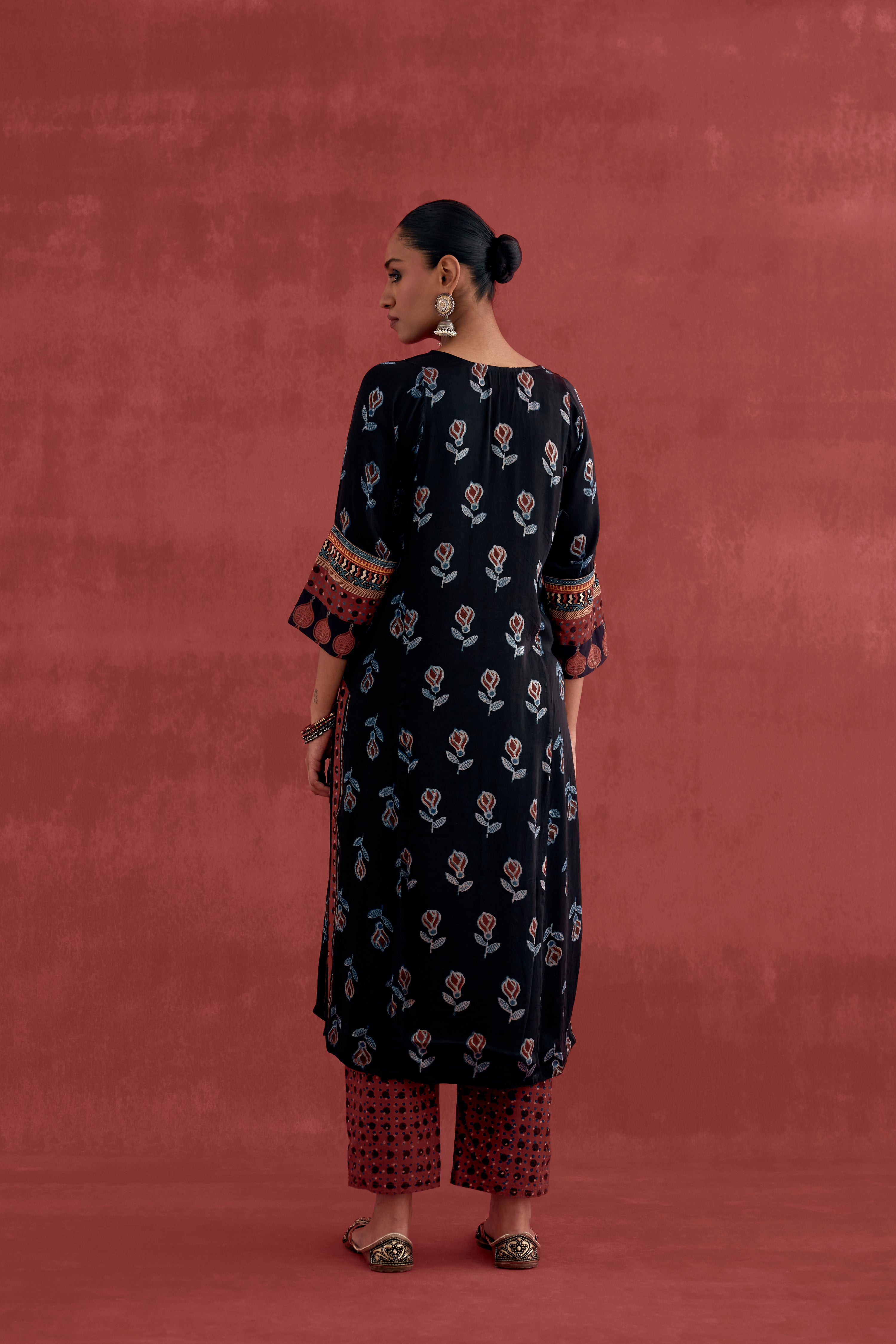 Rozana Modal Silk Block Printed Kurta Black (10039711891755)