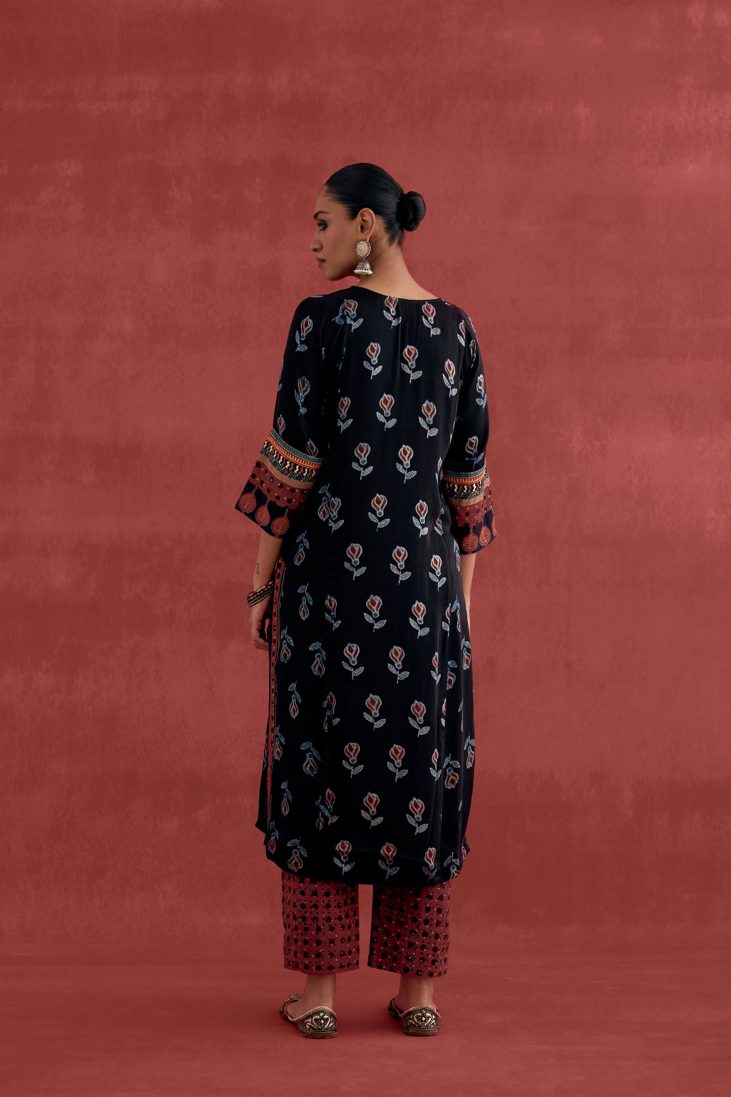 Rozana Modal Silk Block Printed Kurta Black (10039711891755)