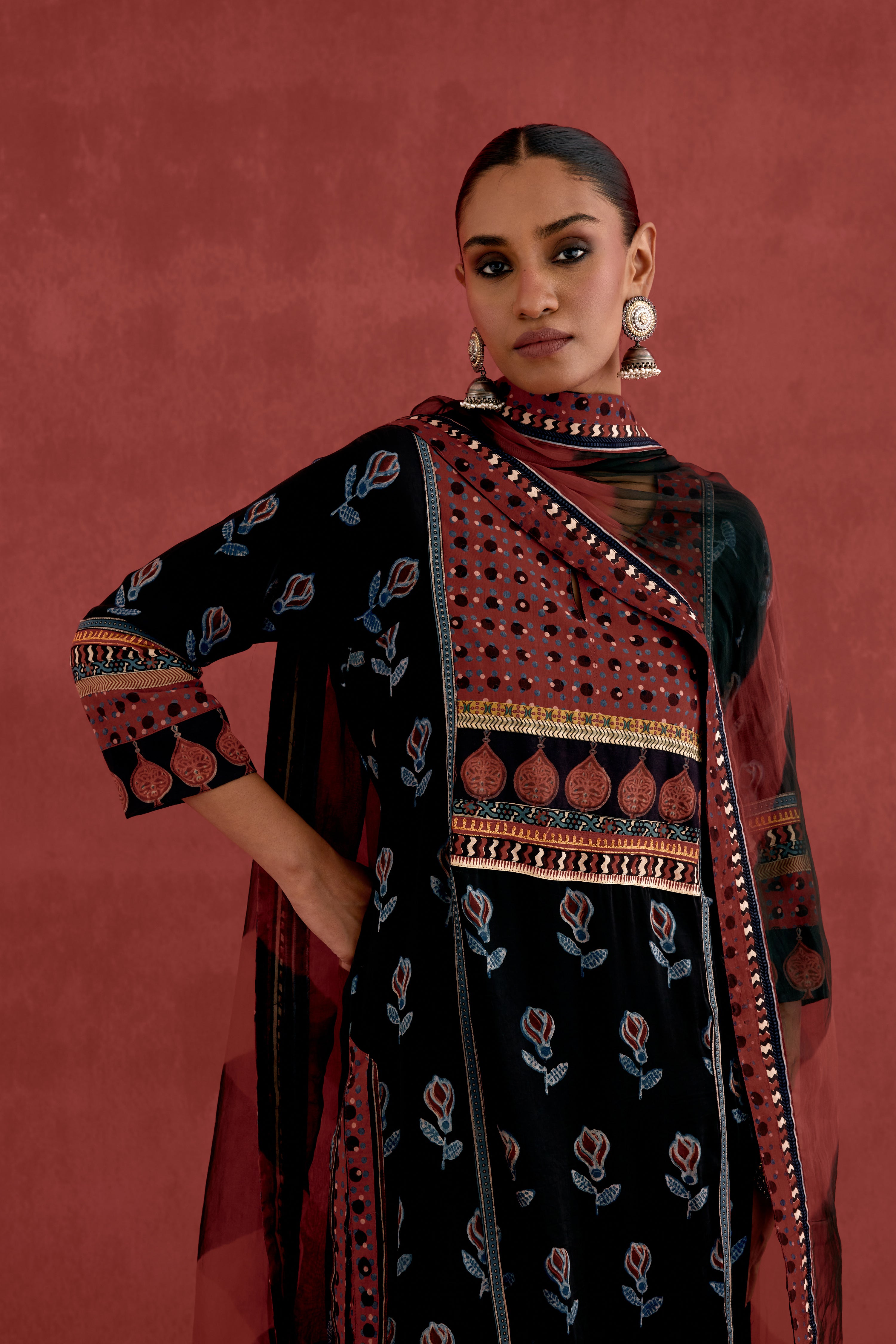 Rozana Modal Silk Block Printed Kurta Black (10039711891755)