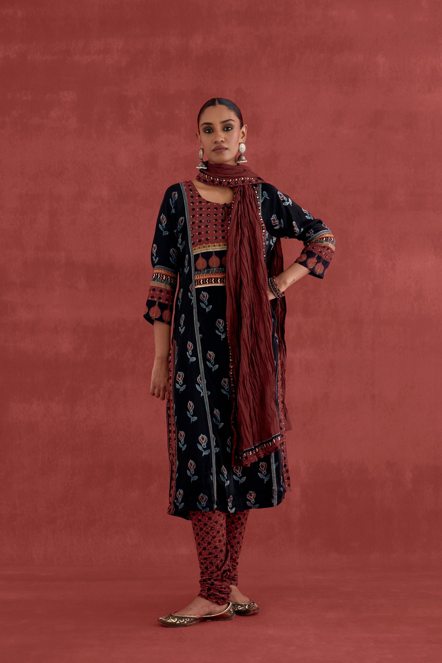 Rozana Modal Silk Block Printed Kurta Black (10039711891755)