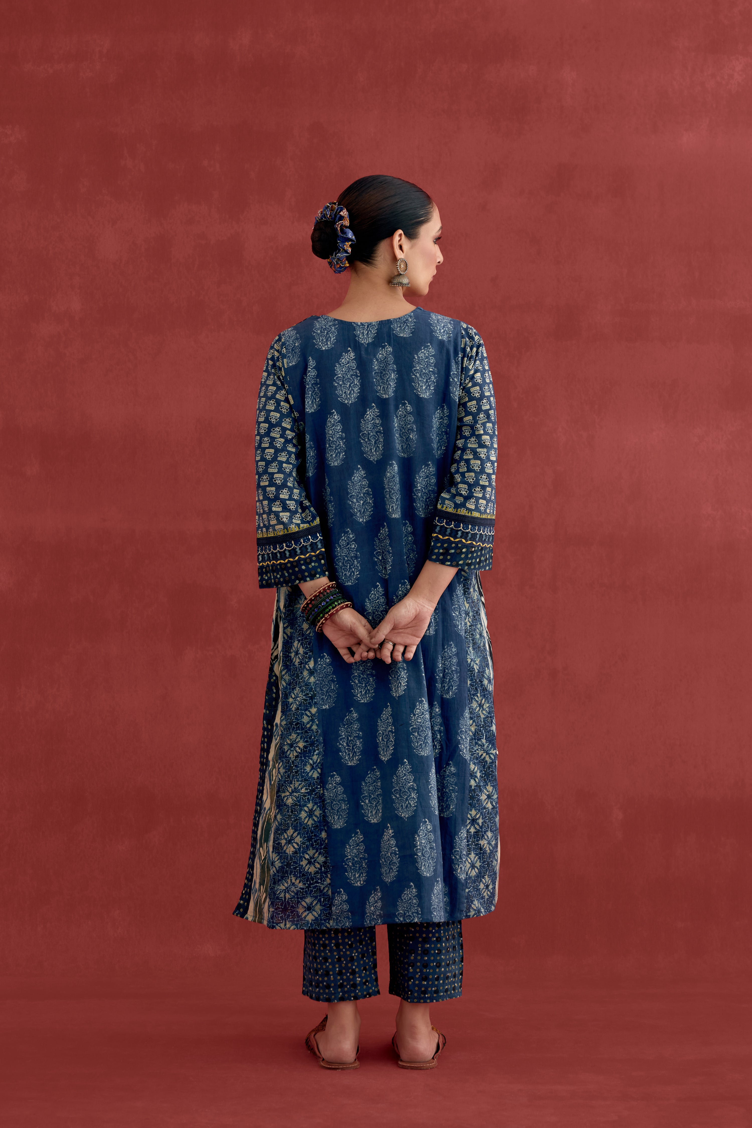 Adya Embroidered Cotton Ajrakh Block Printred Kurta Blue (10049059815723)