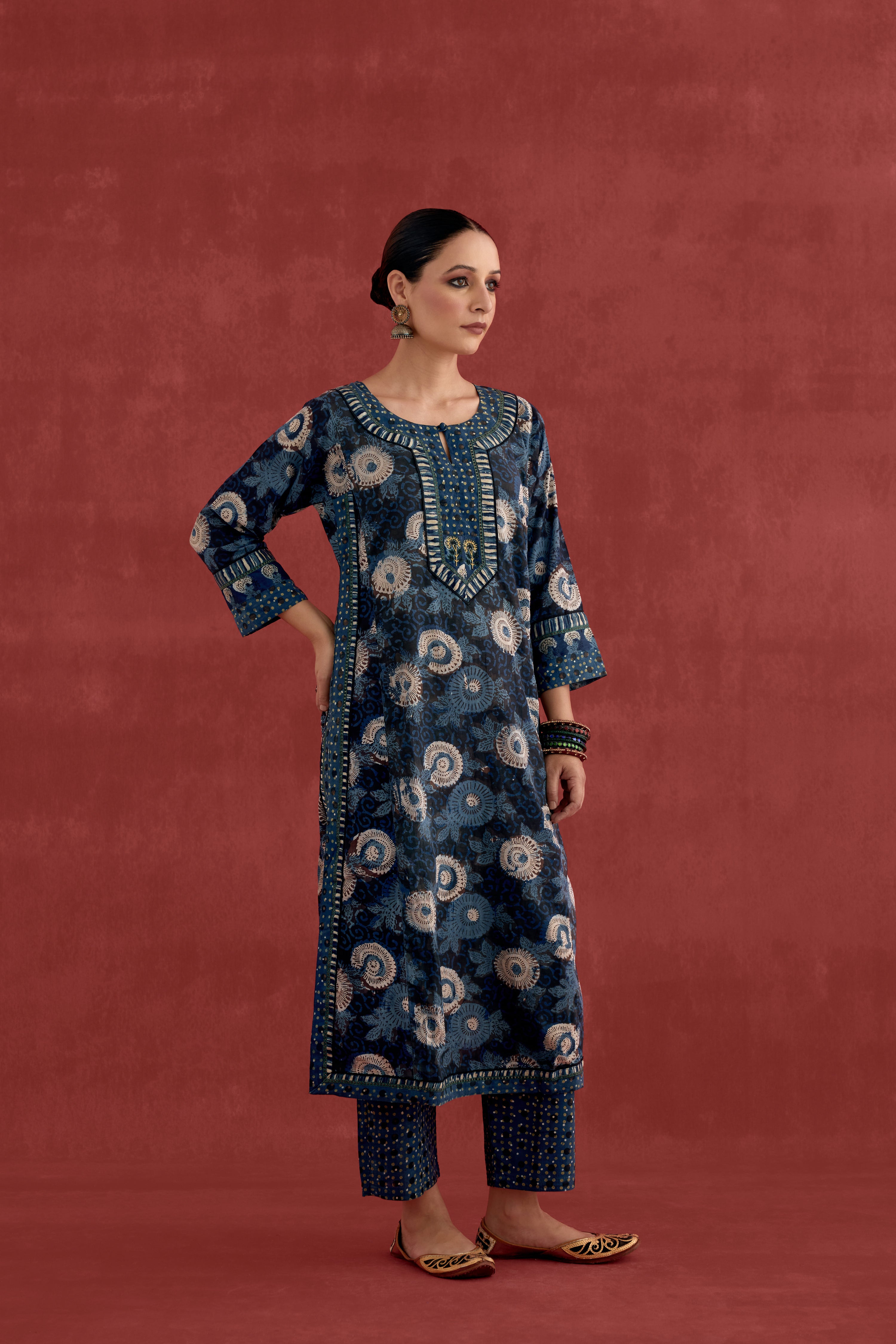 Anu Cotton Vanaspati block Printed Kurta Blue Off White (10049222410539)