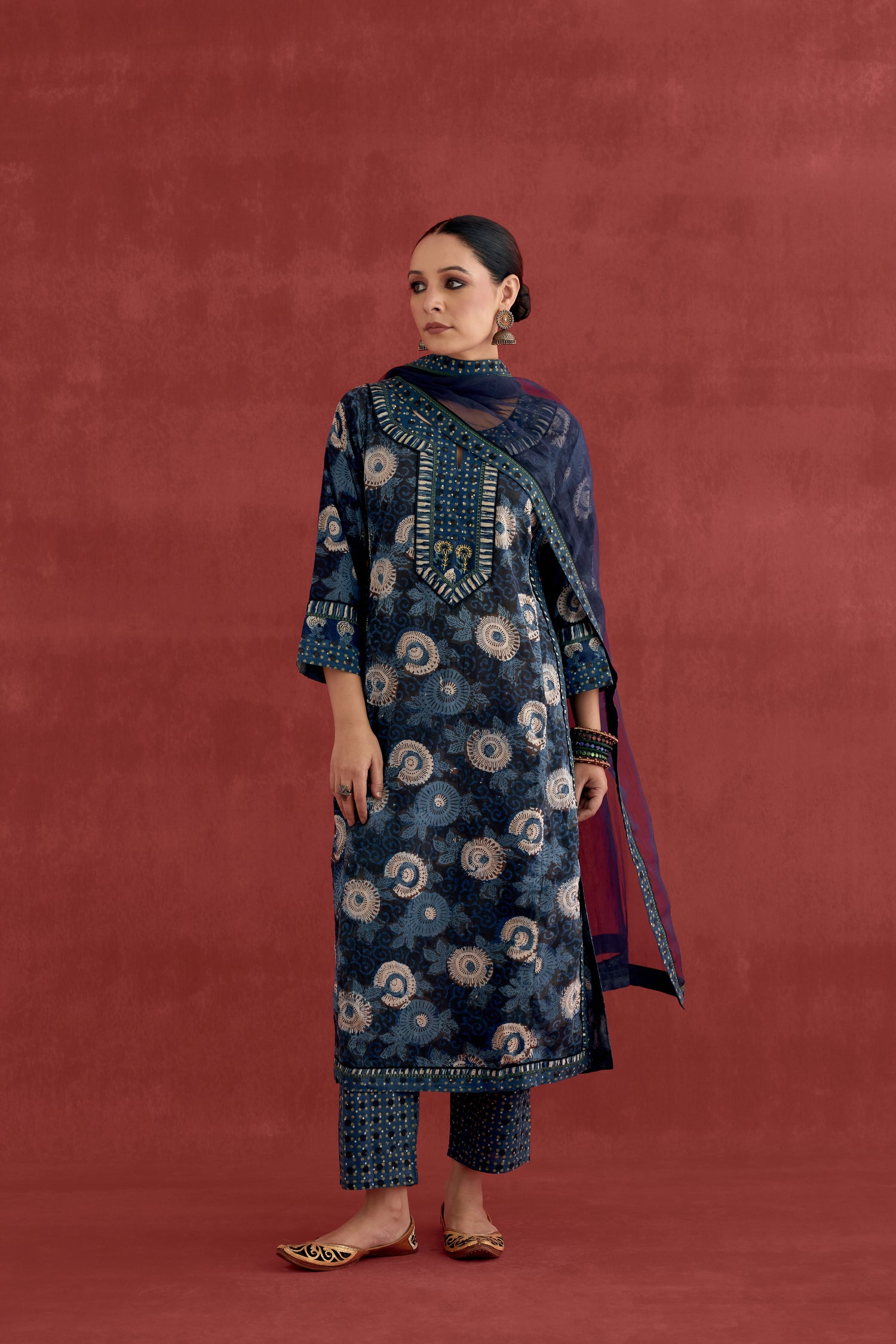 Anu Cotton Vanaspati block Printed Kurta Blue Off White (10049222410539)