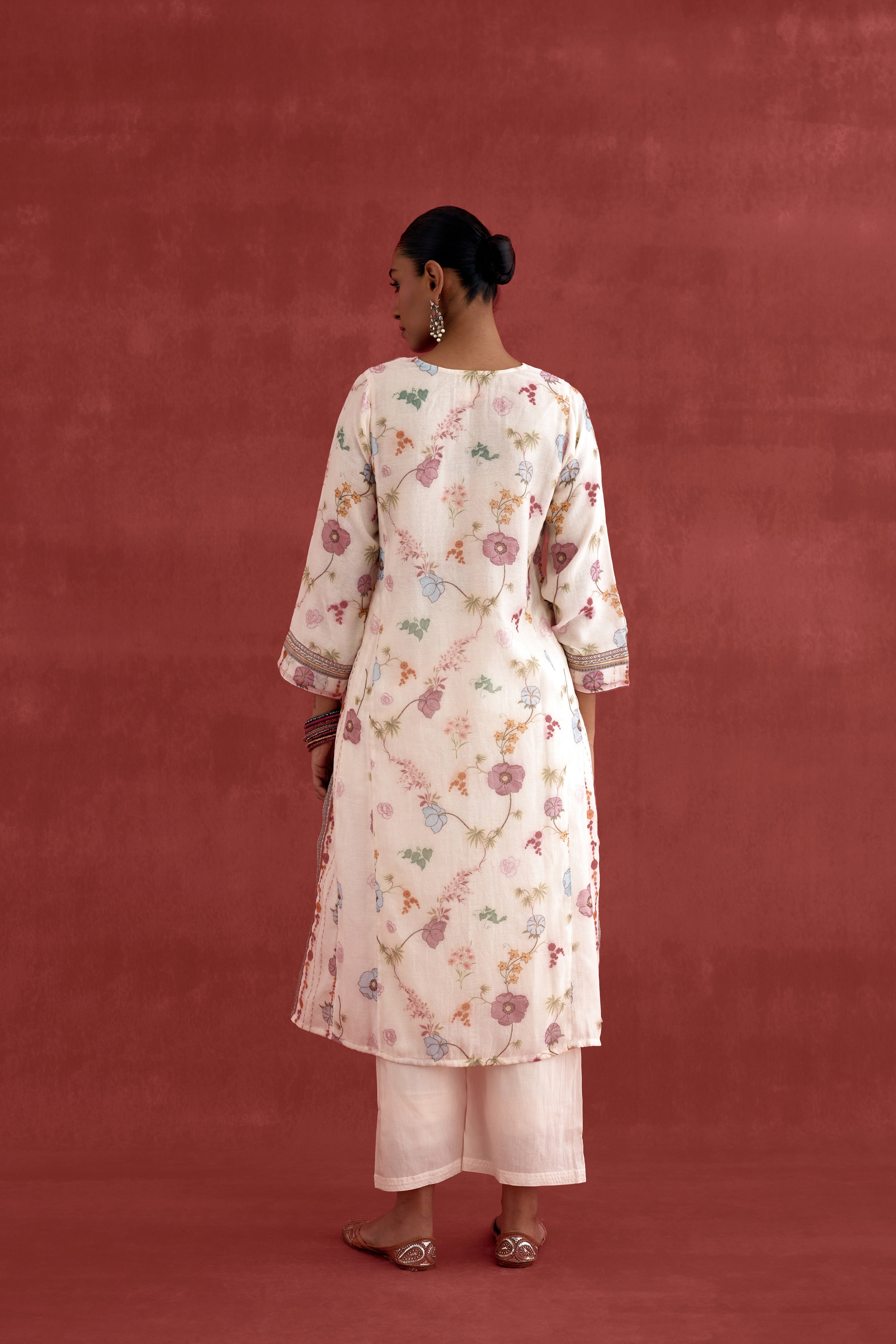 Adya Mul Chanderi Printed Kurta Cream Pink (10039409901867)