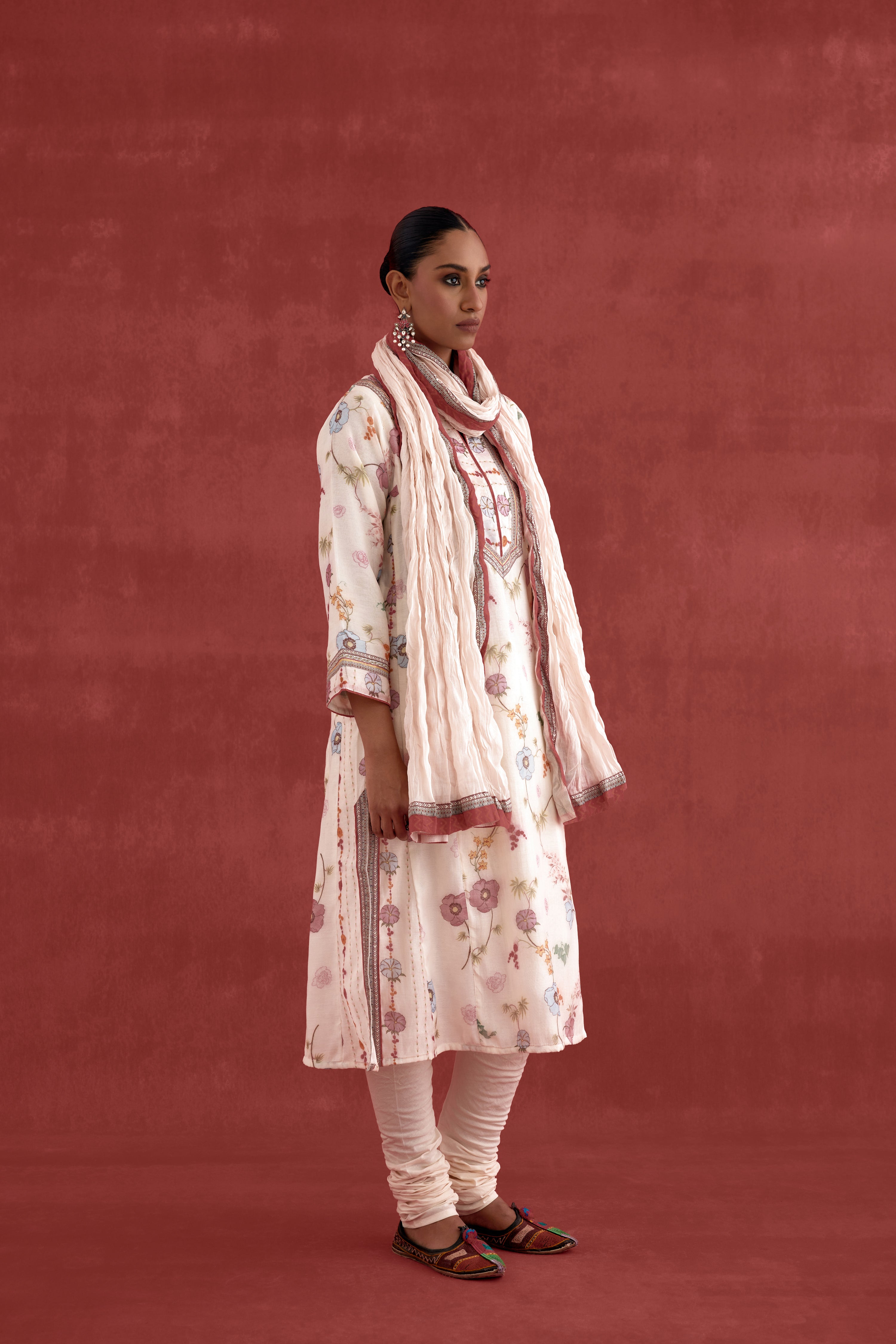 Adya Mul Chanderi Printed Kurta Cream Pink (10039409901867)