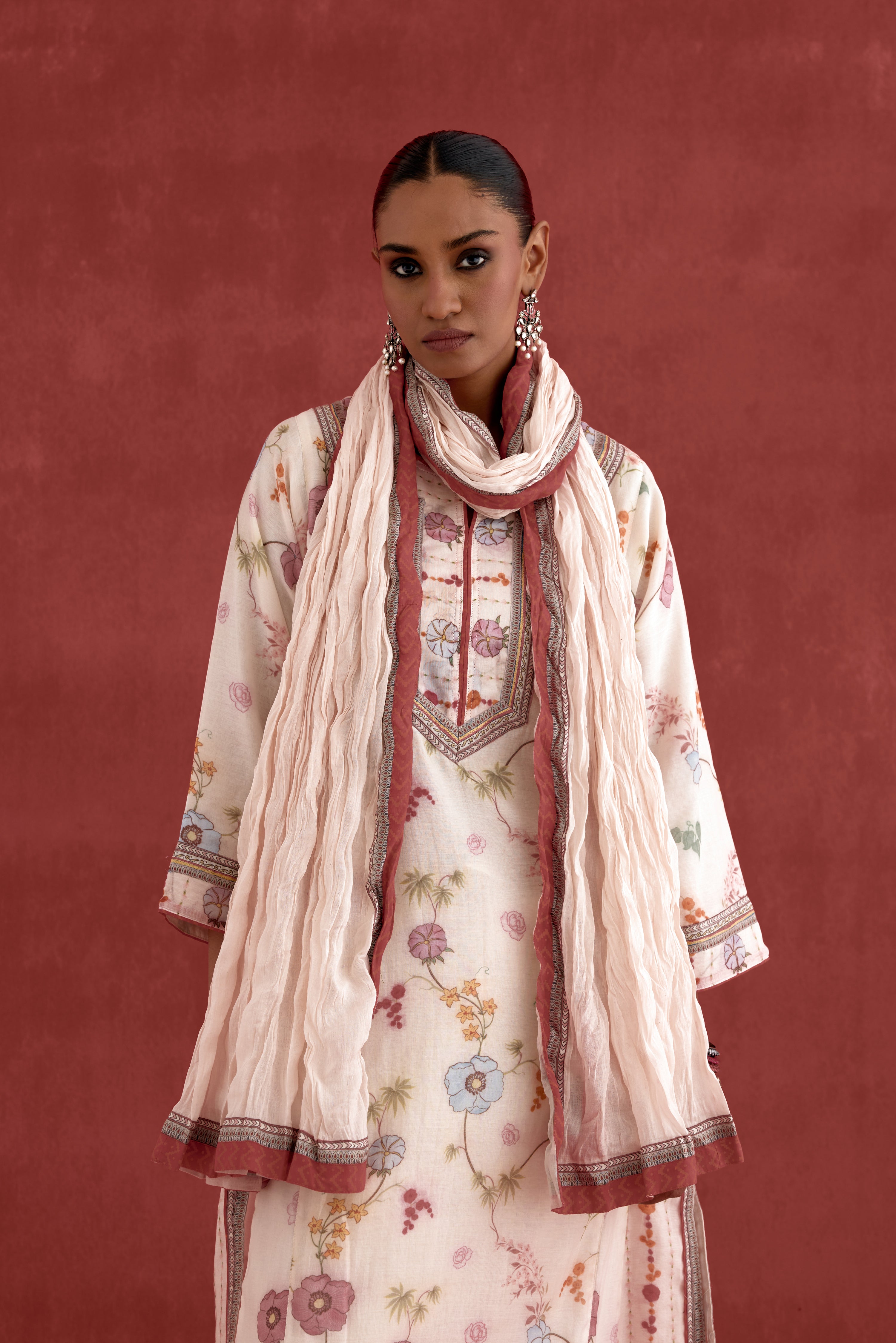 Adya Mul Chanderi Printed Kurta Cream Pink (10039409901867)