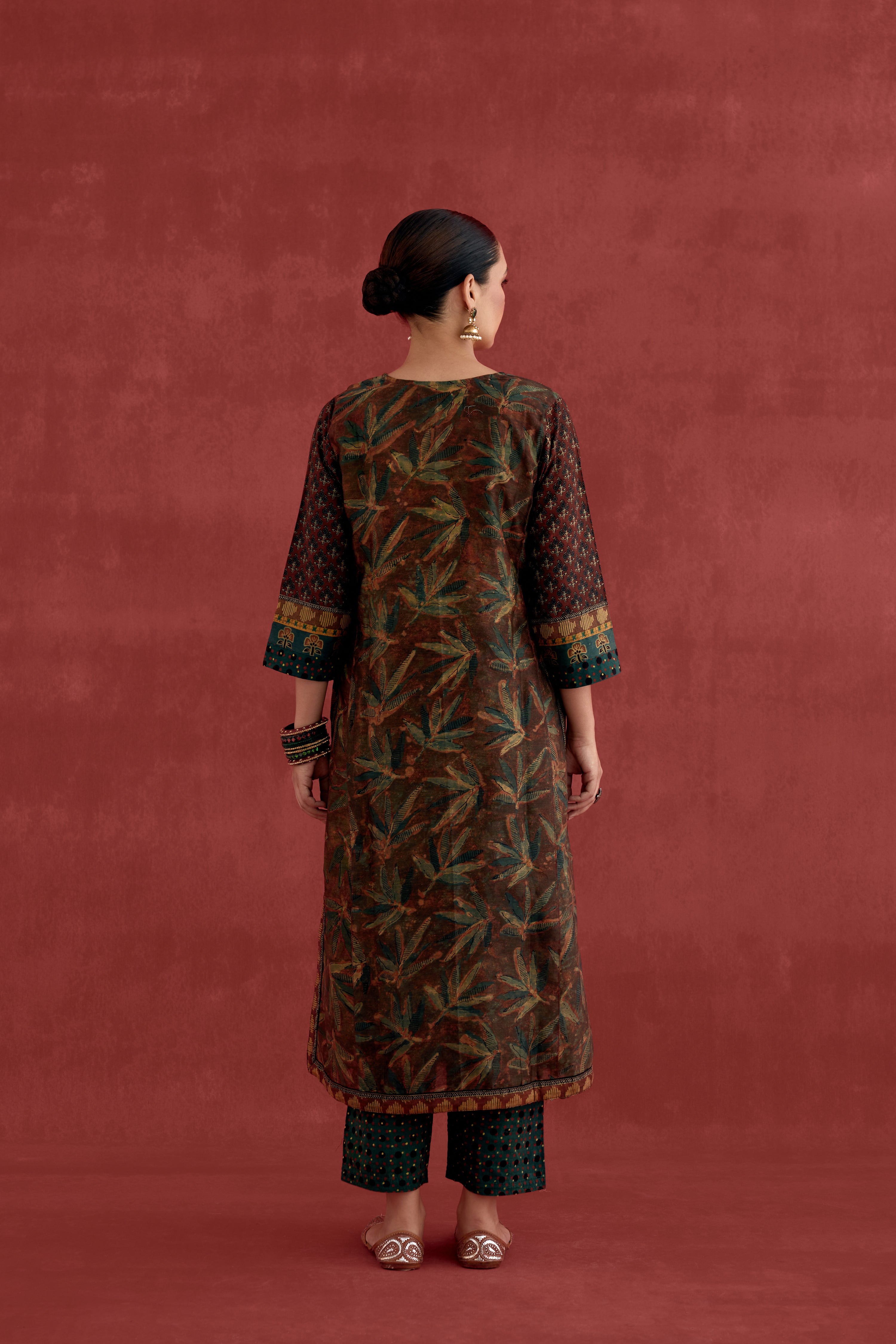 Rozana Chanderi Vanaspati Block Printed  Kurta Rust Green (10039555883307)