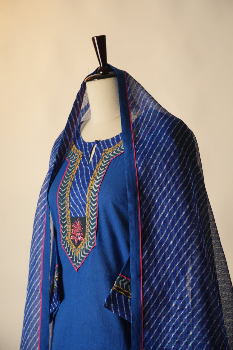 Rozana Cotton Slub Kurta Blue