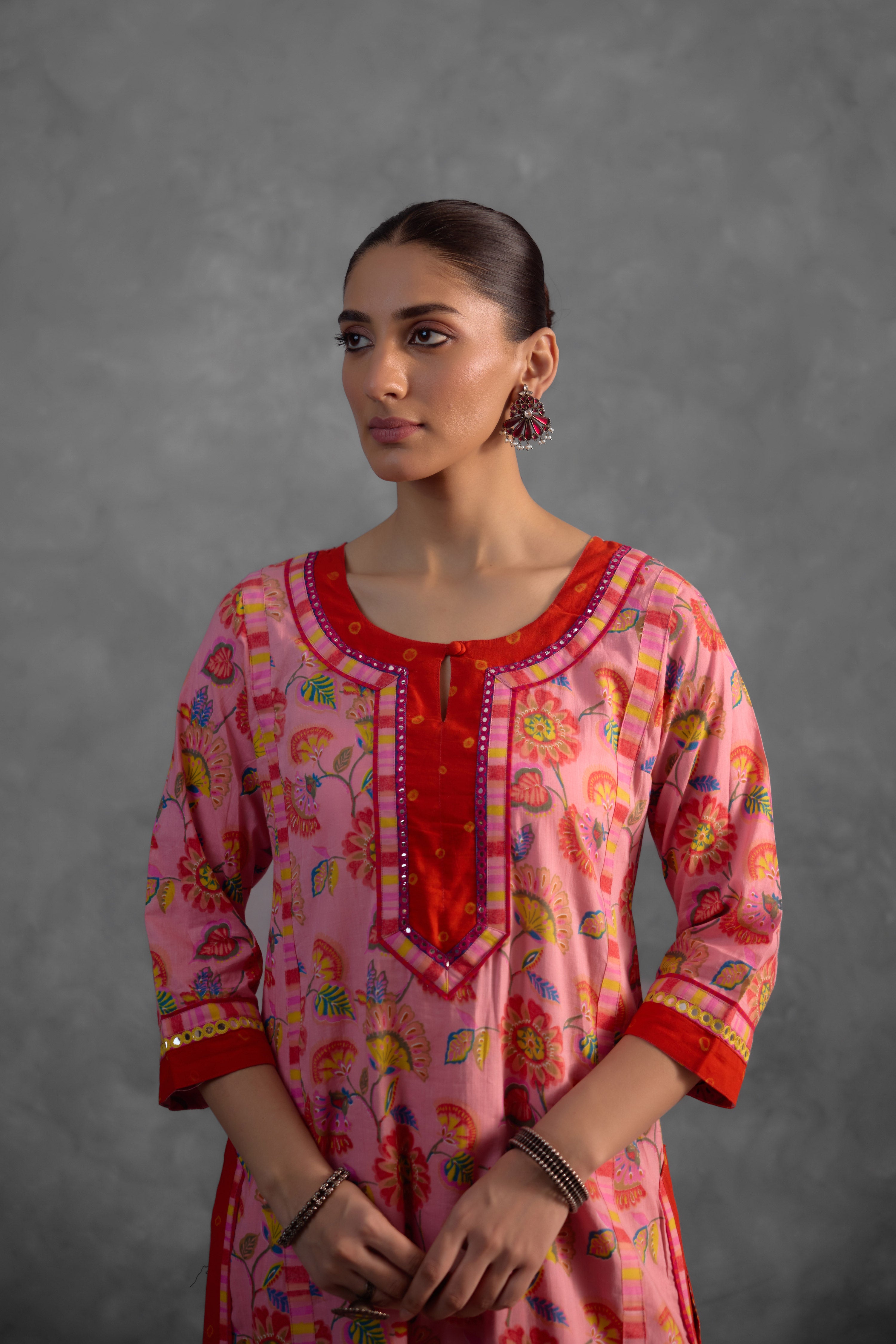 Rozana Kurta Light Pink/ Orange/ Red (9845989900587)