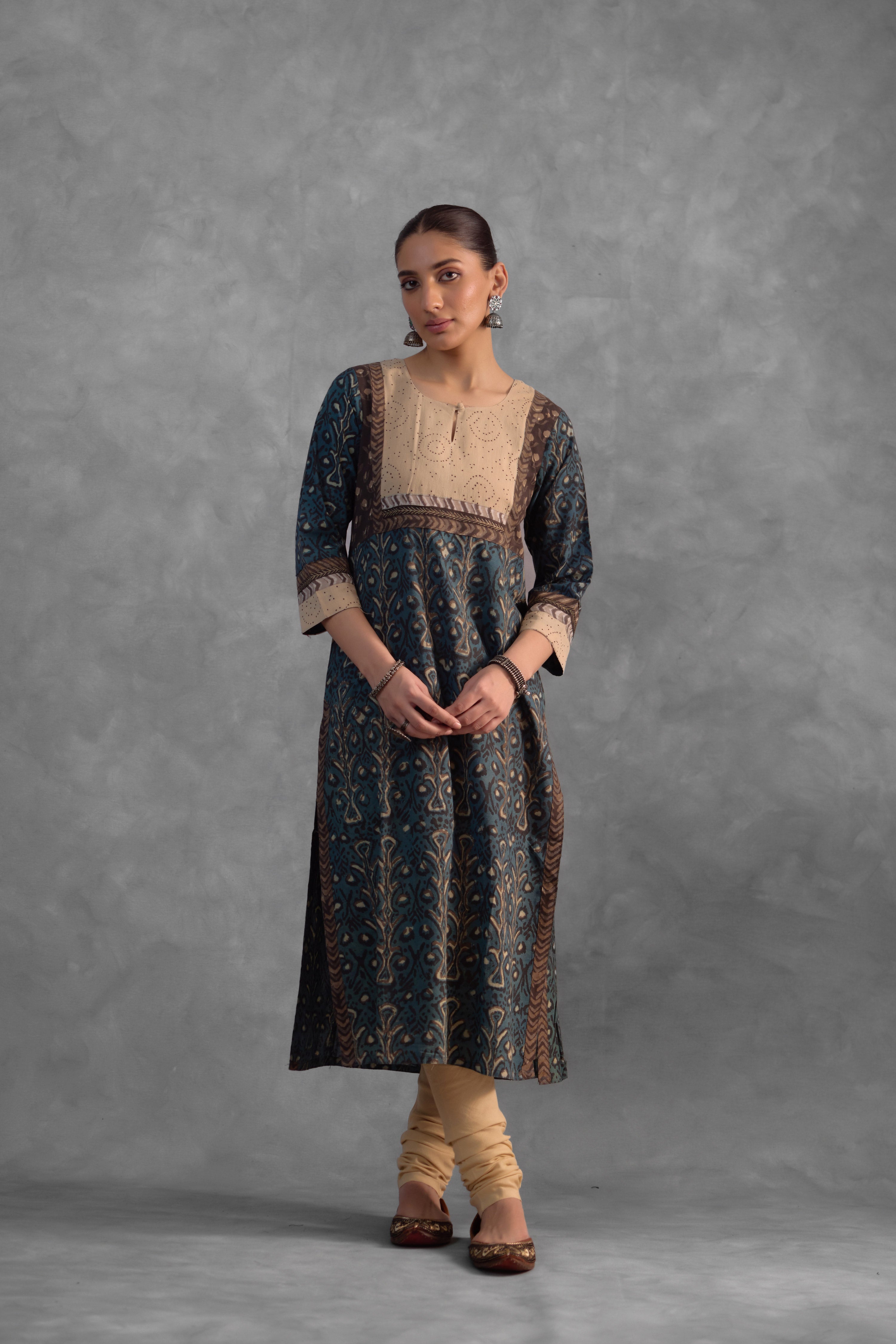 Elina Kurta Teal Beige  (Set of 3) (9839245656363)