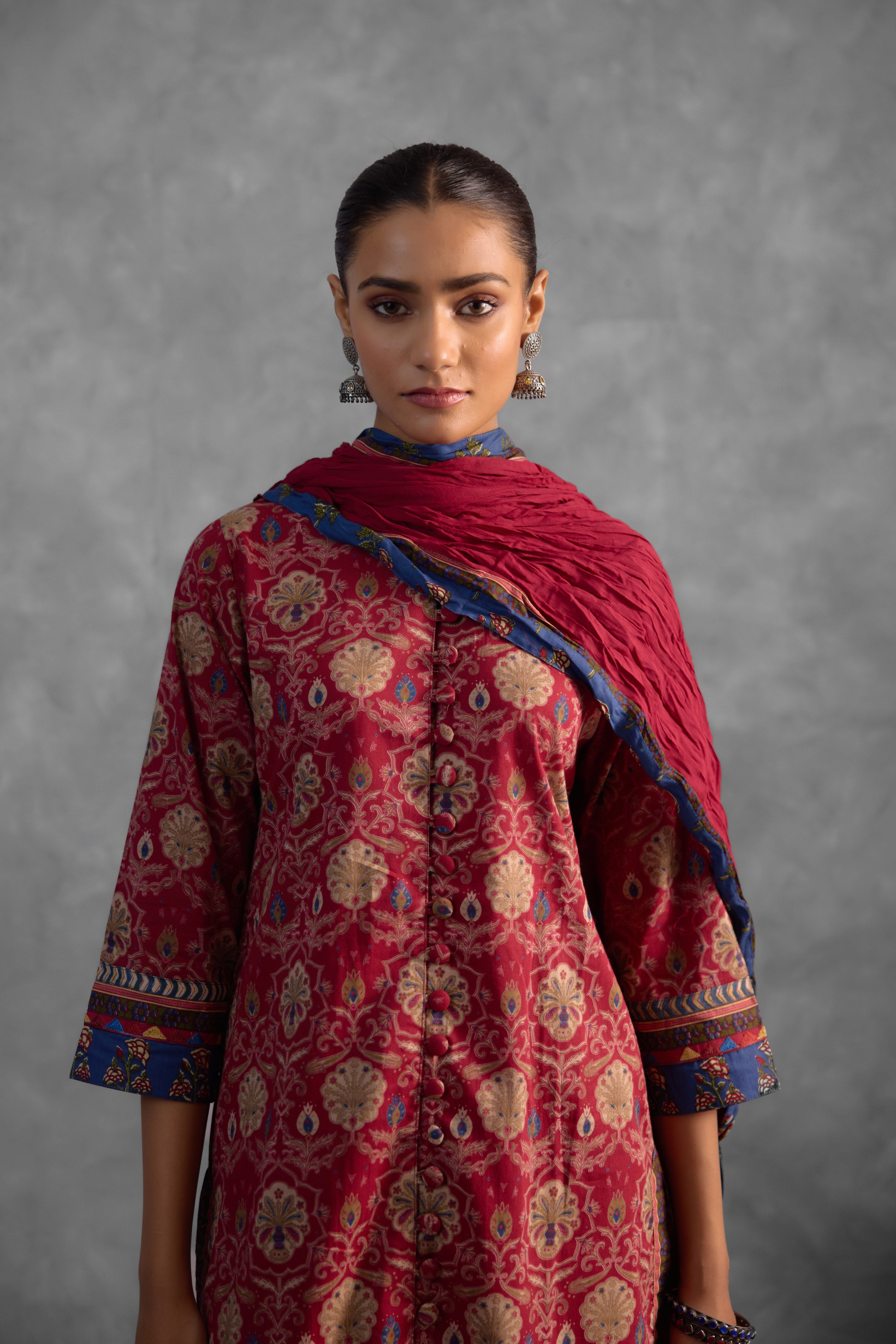 Collar Cotton Kurta Maroon (Set of 3) (9844931002667)