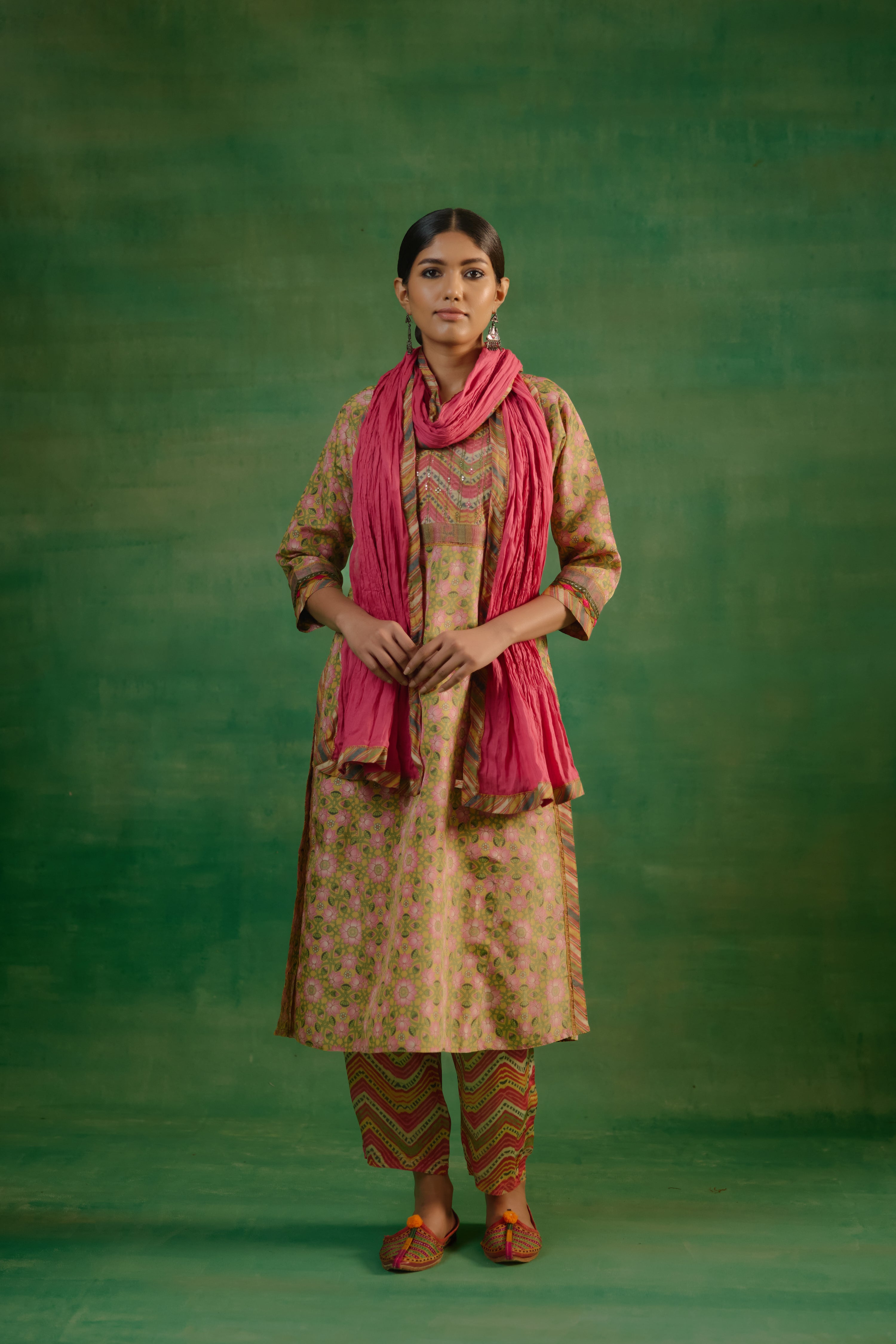 Rozana Embroidered Kurta Yellow Pink (9819240366379)