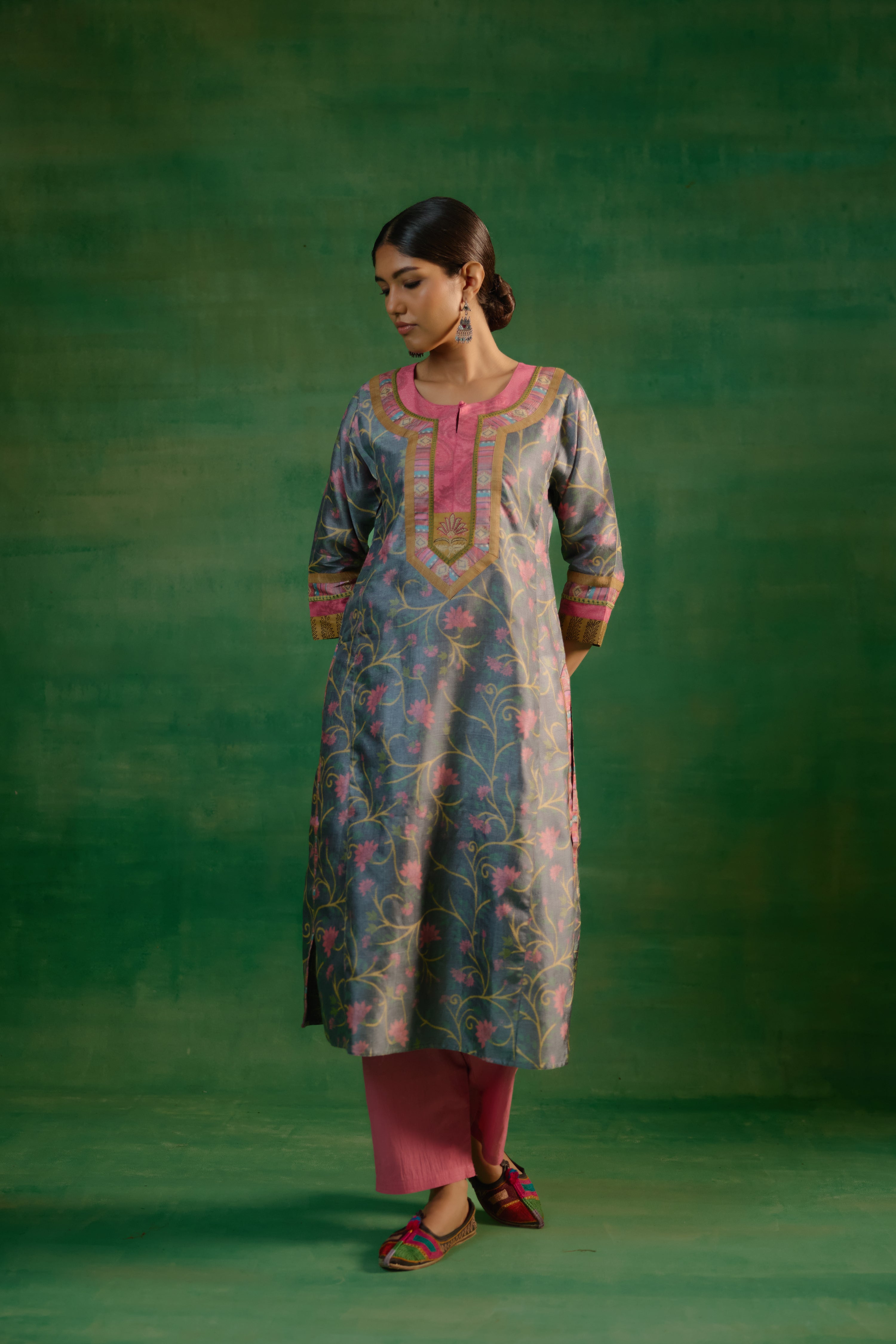 Rozana Kurta Grey Peach (9819262517547)