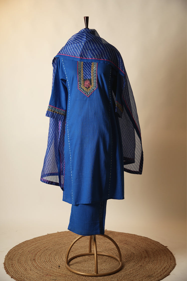 Rozana Cotton Slub Kurta Blue