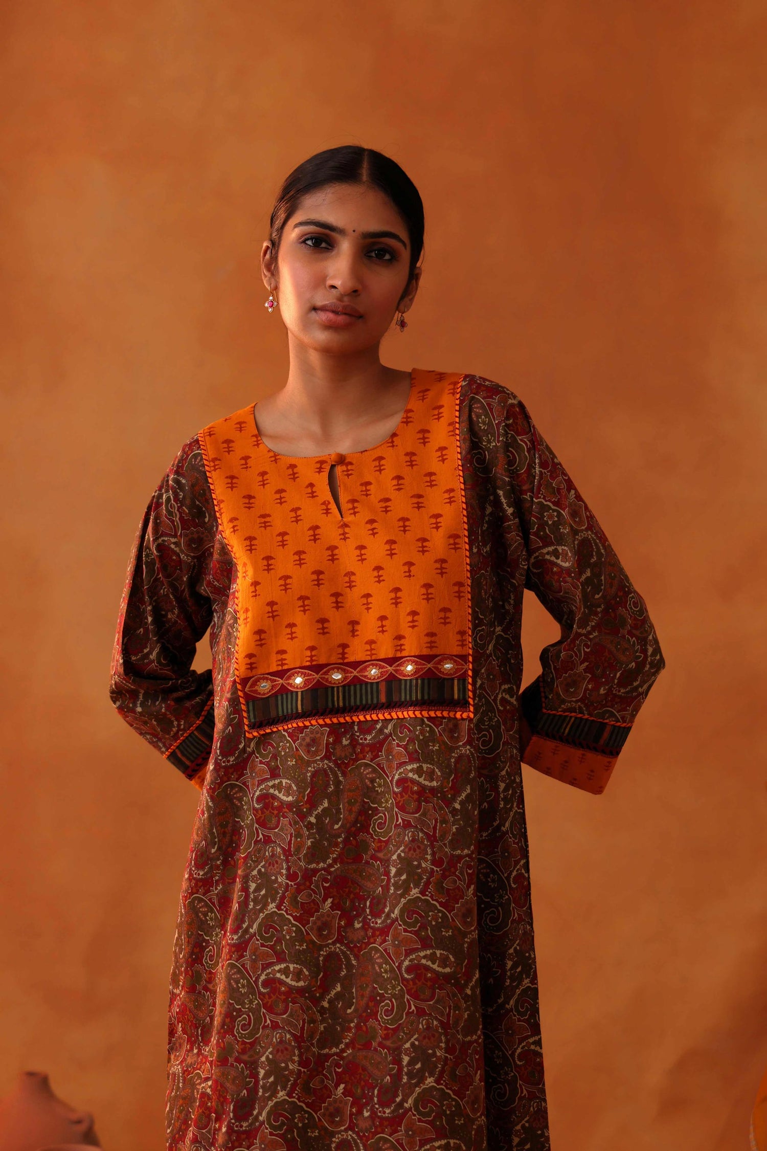 Yoke Caftan Maroon Mustard (8439329292587)
