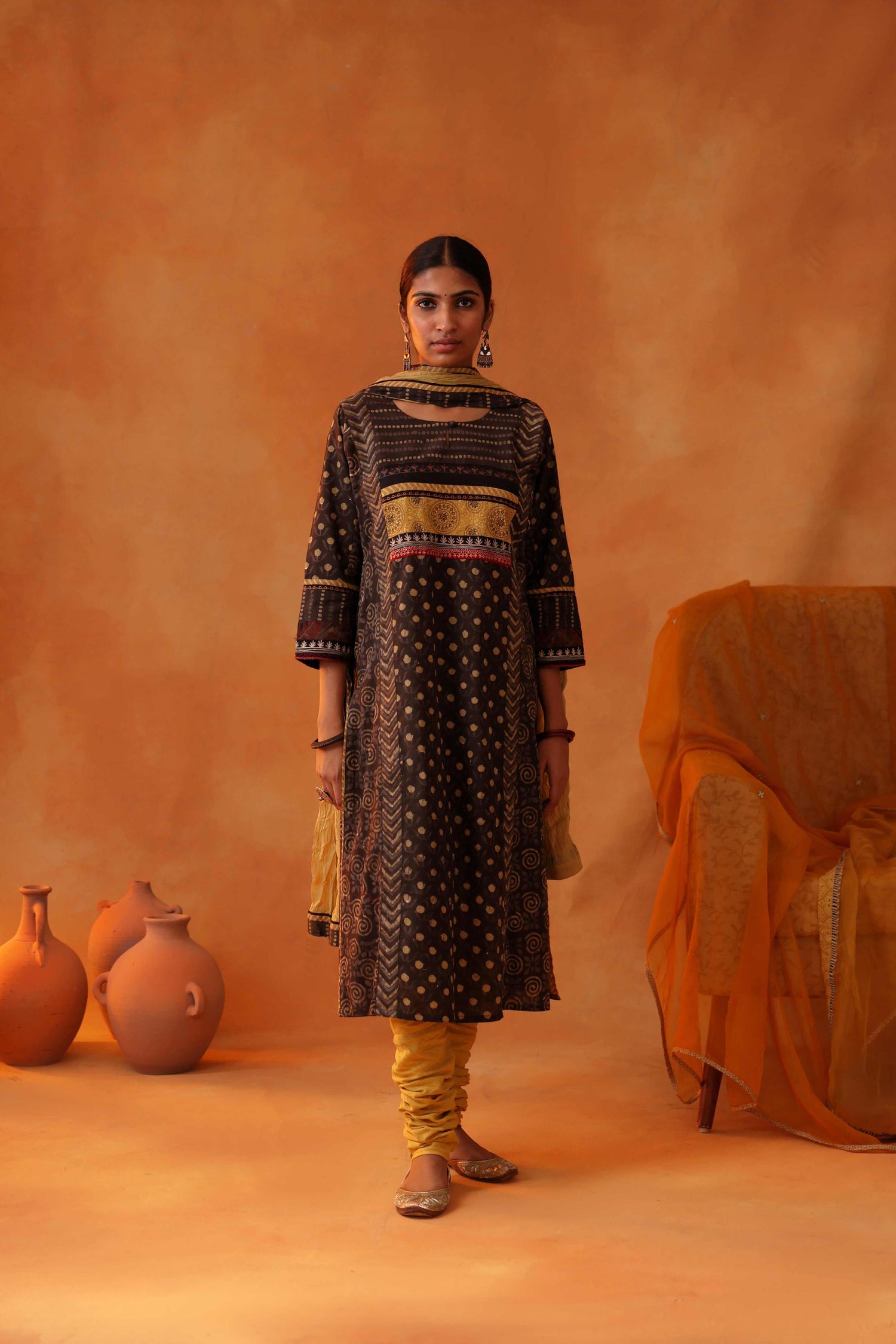 Rozana Cotton Crinkled Dupatta Ochre (8497138139435)