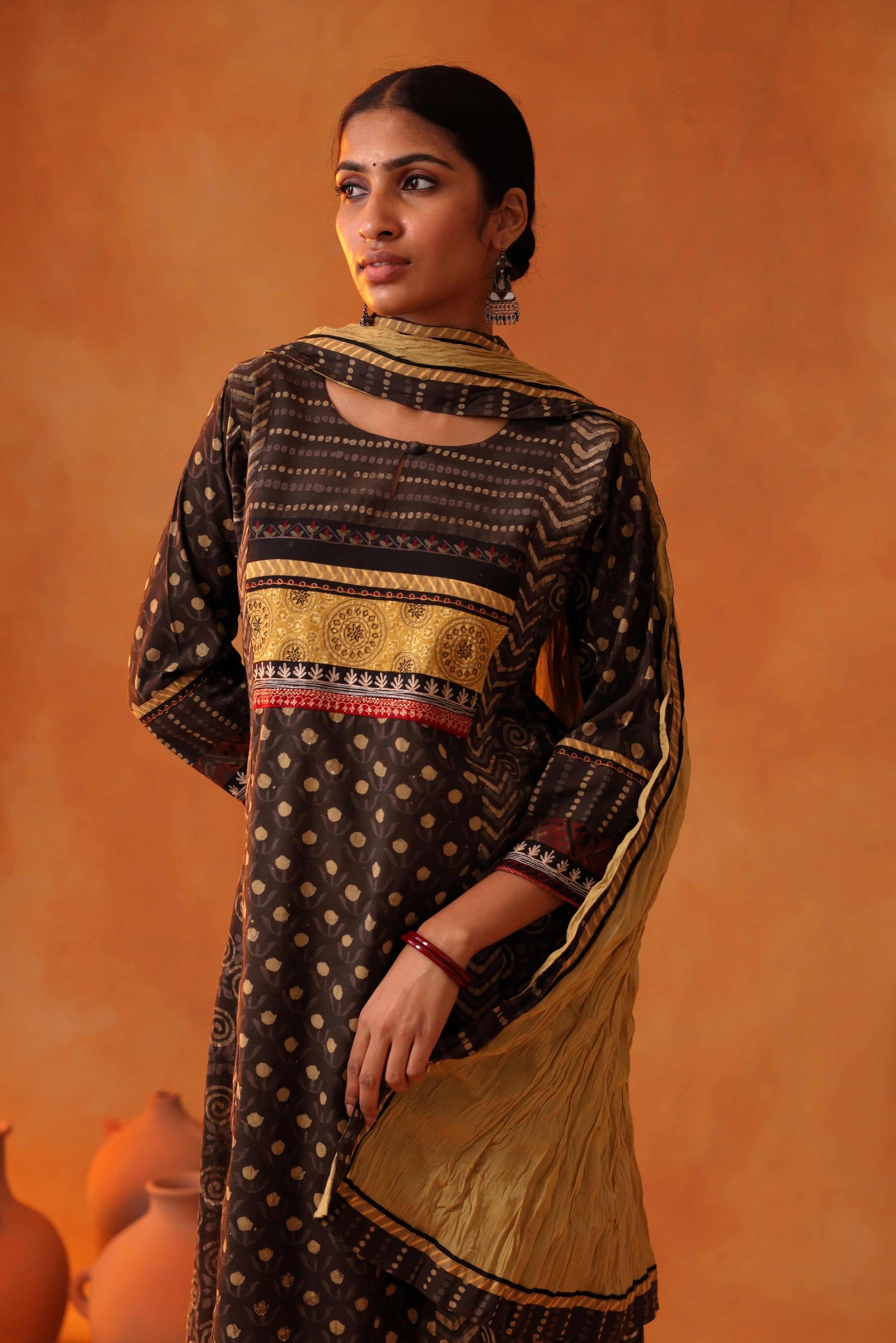 Afreen Kurta Dark Grey Ochre (8439345479979)