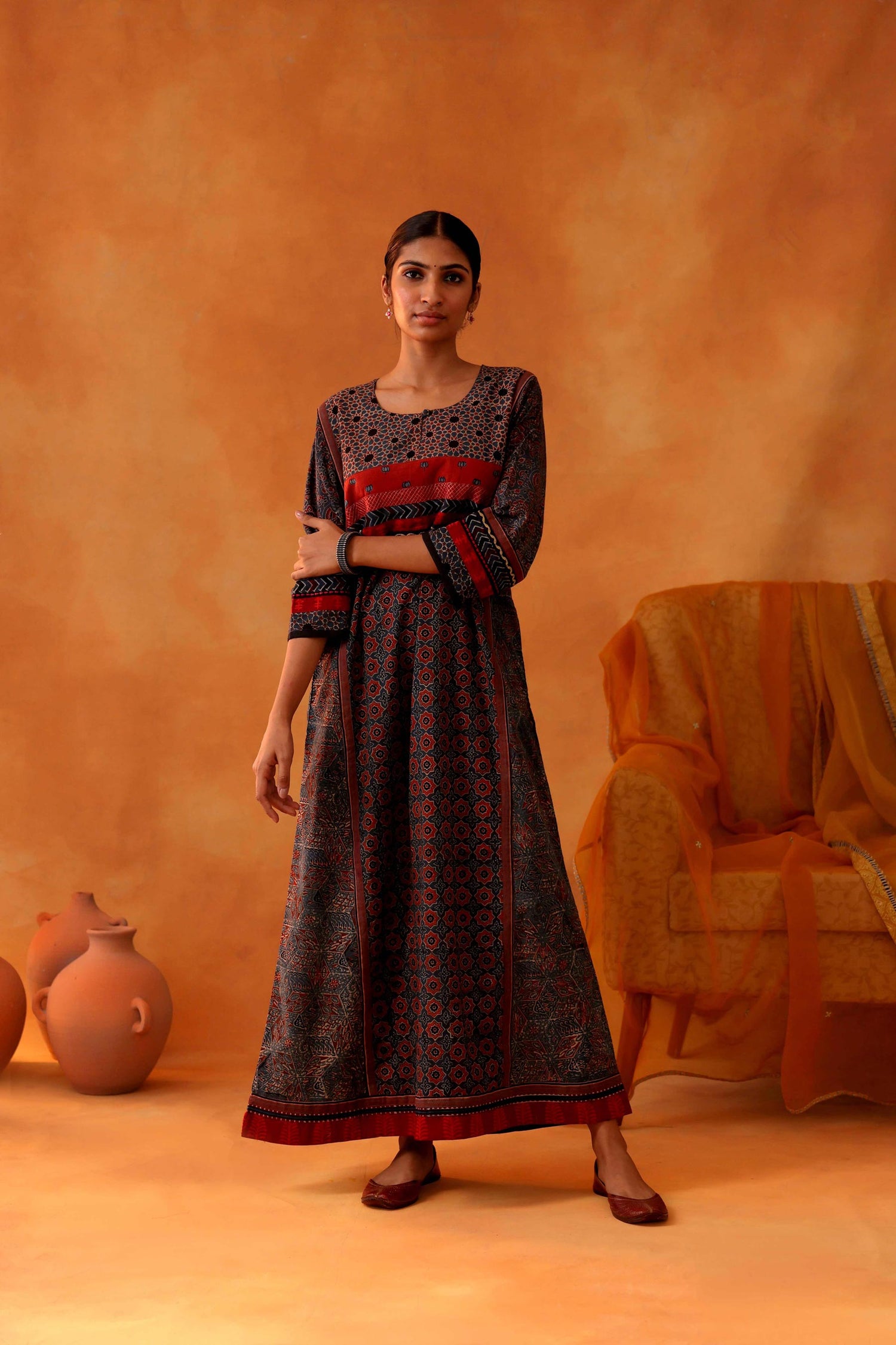 Afreen Caftan Indigo Rust (8439321362731)
