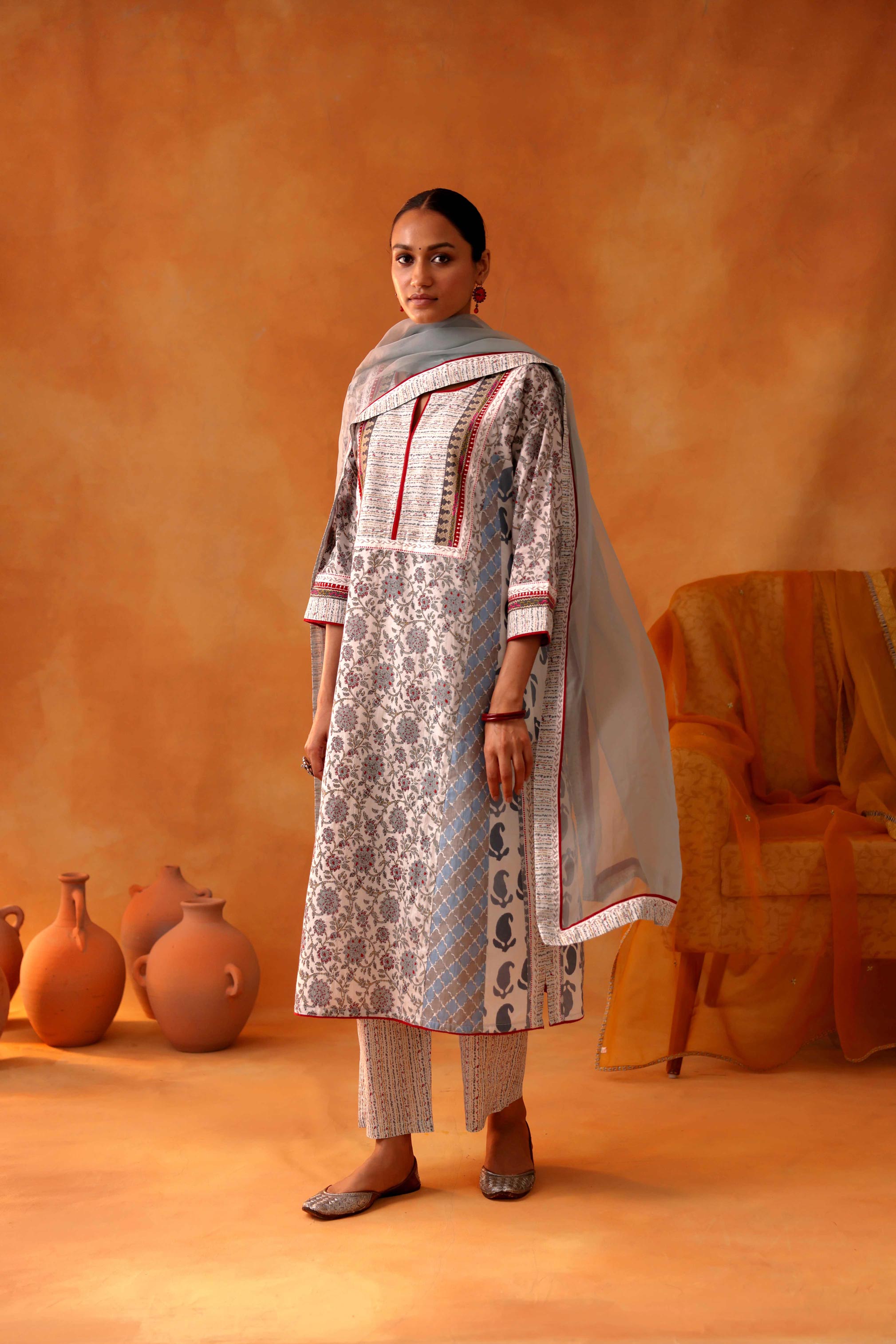 Choga Kurta White Grey (8439352426795)