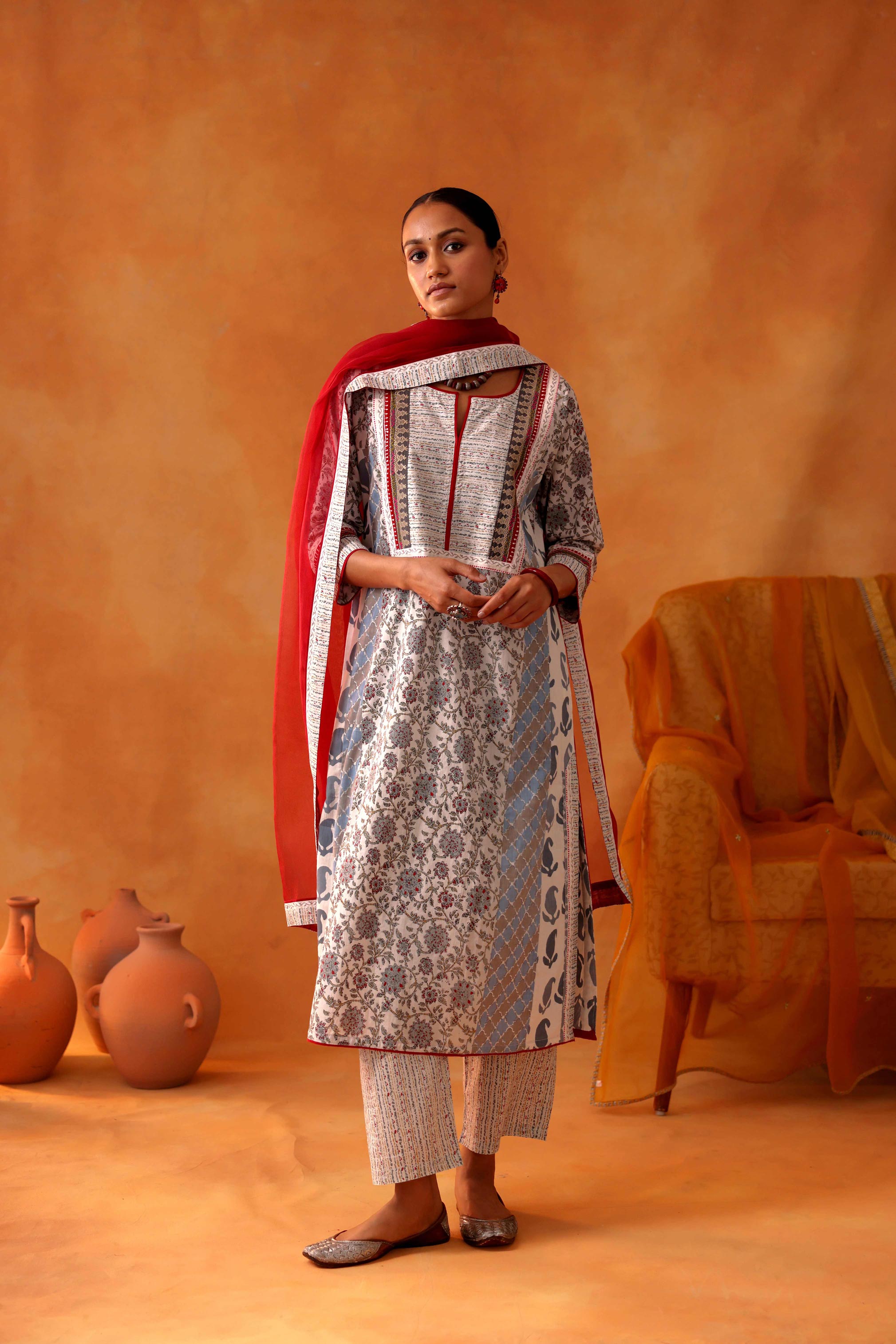 Choga Kurta White Grey (8439352426795)
