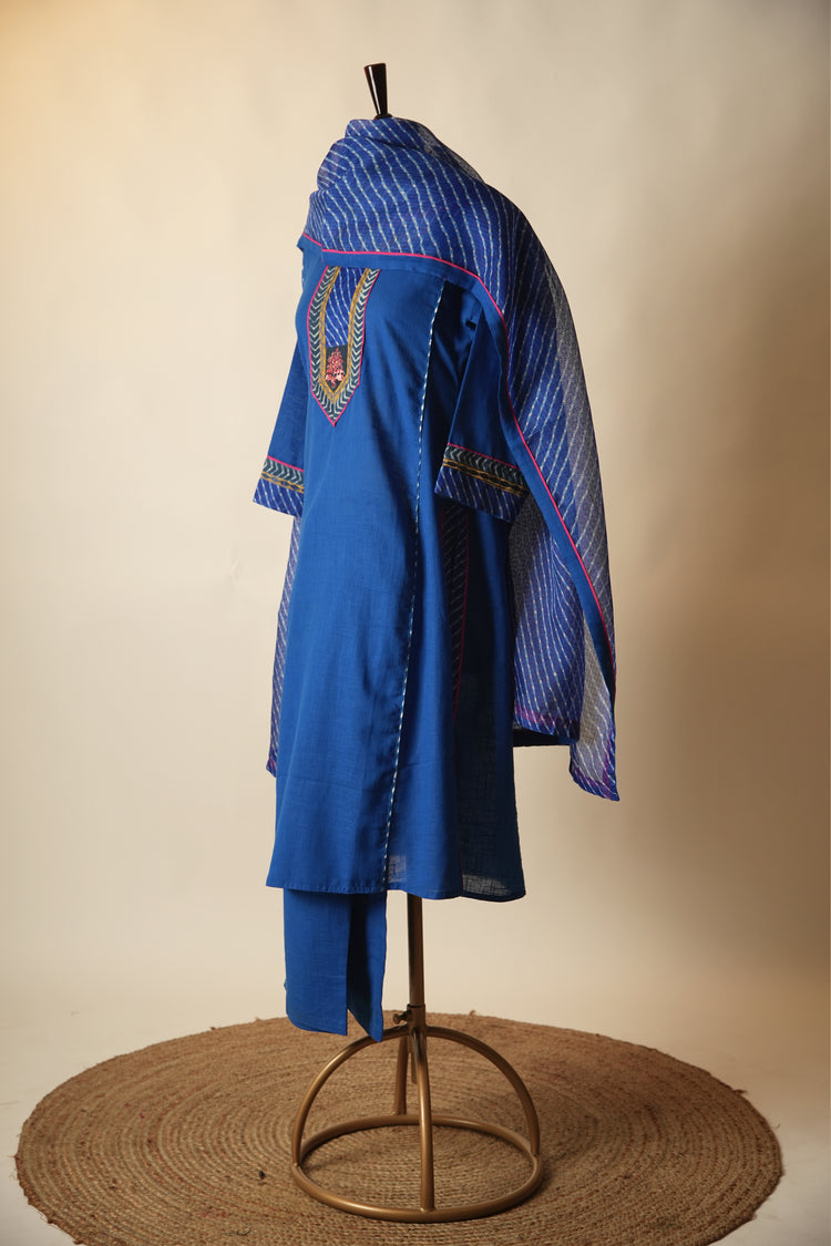 Rozana Cotton Slub Kurta Blue