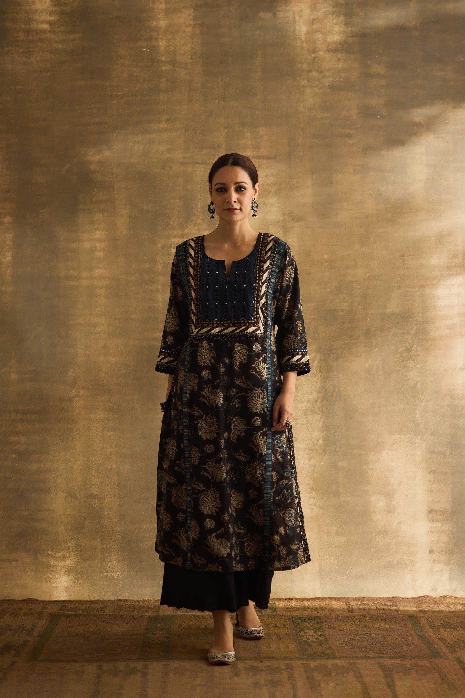 Rozana Kurta Black Beige (9888745652523)