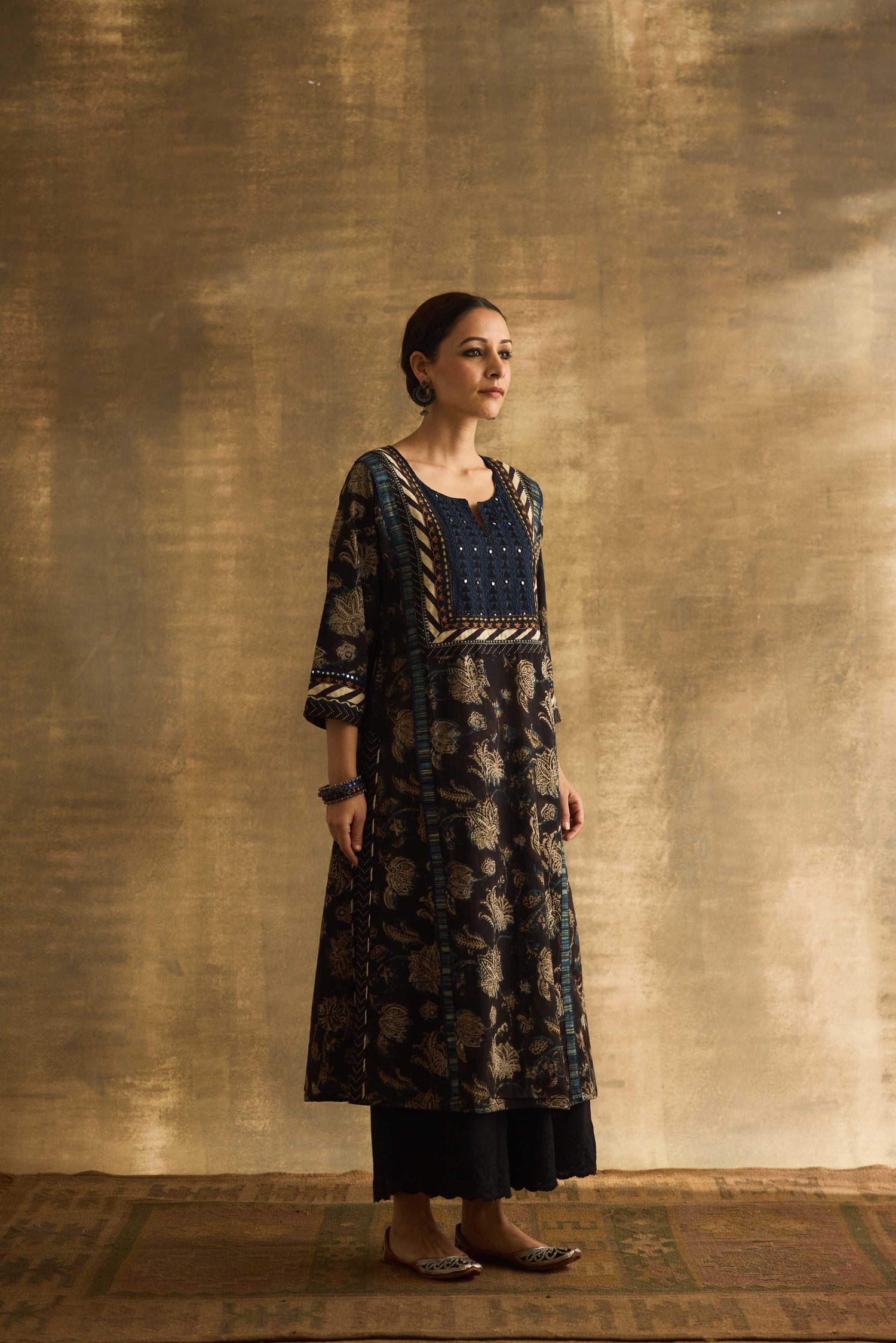 Rozana Kurta Black Beige (9888745652523)