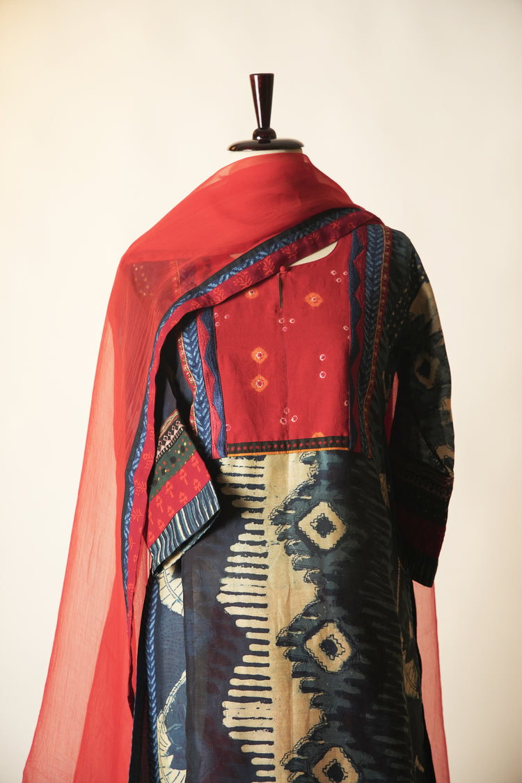 Rozana Hand Block Printed Chanderi Kurta Blue