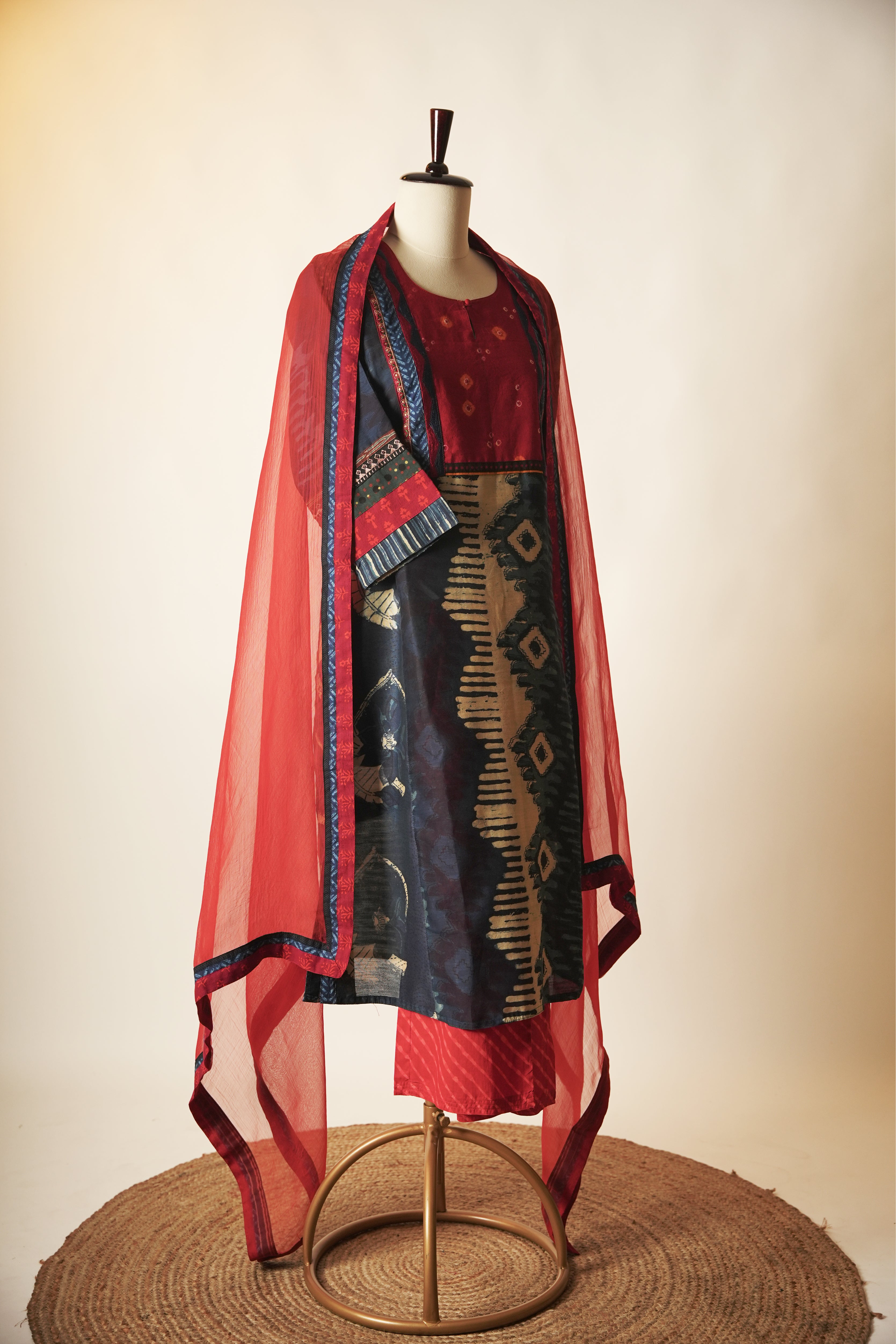 Rozana Hand Block Printed Chanderi Kurta Blue