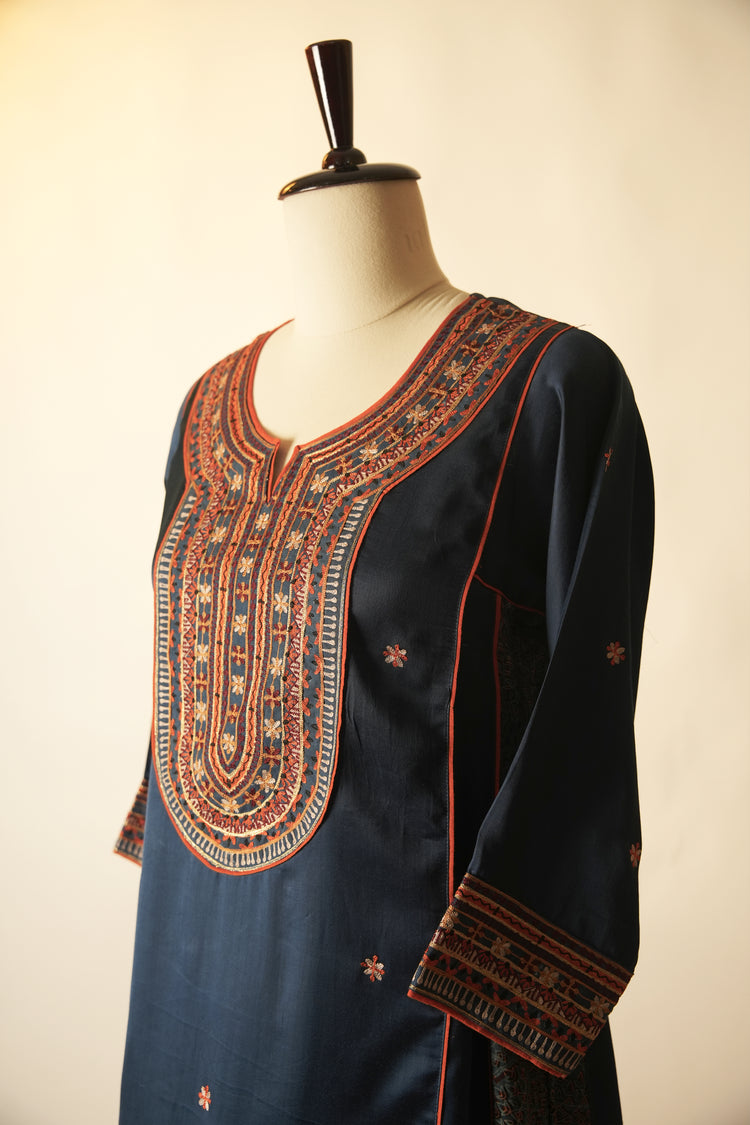 Tulsi Embroidered Modal Silk Kurta Blue