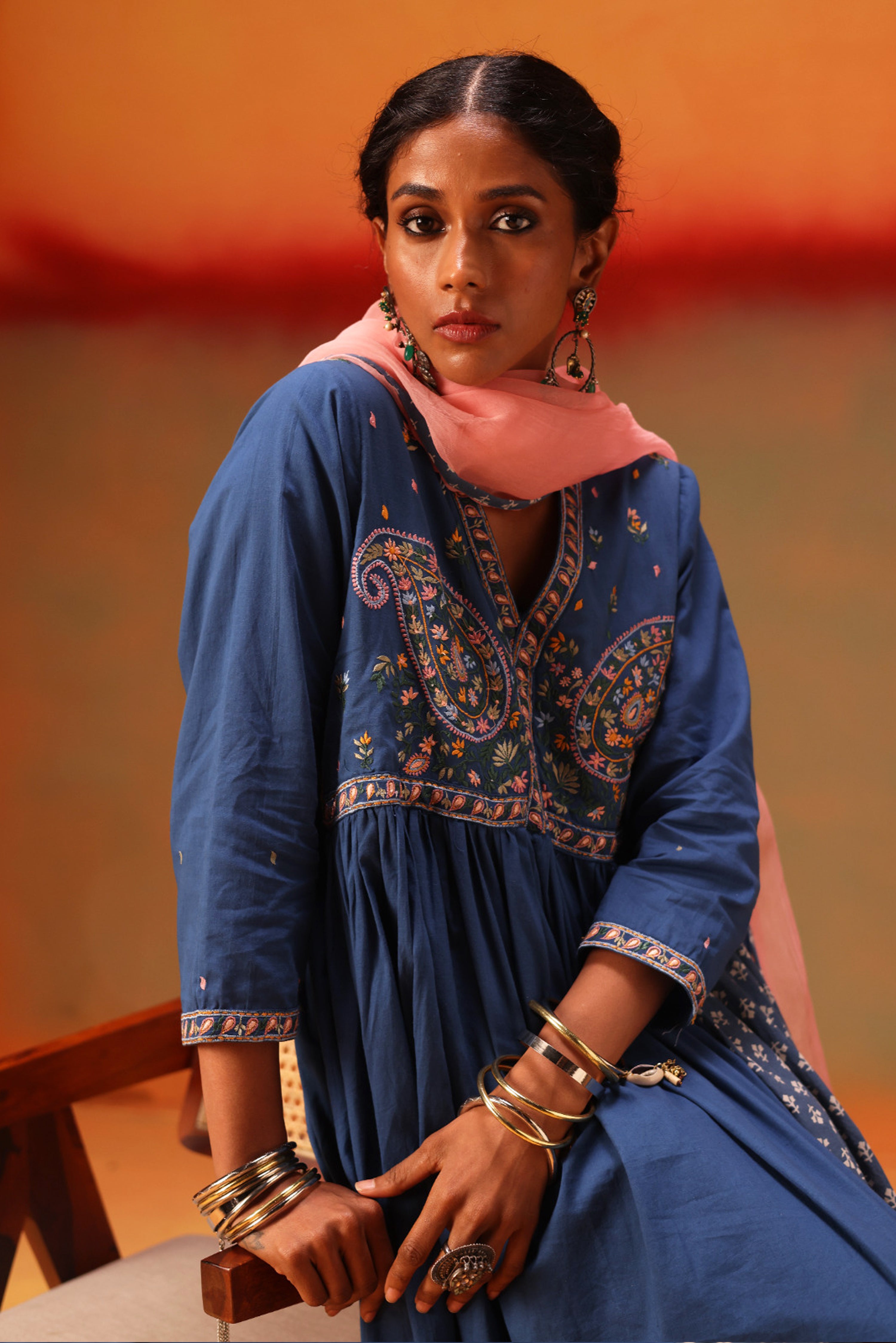 Soha Embroidered Kurta Blue (10040111333675)