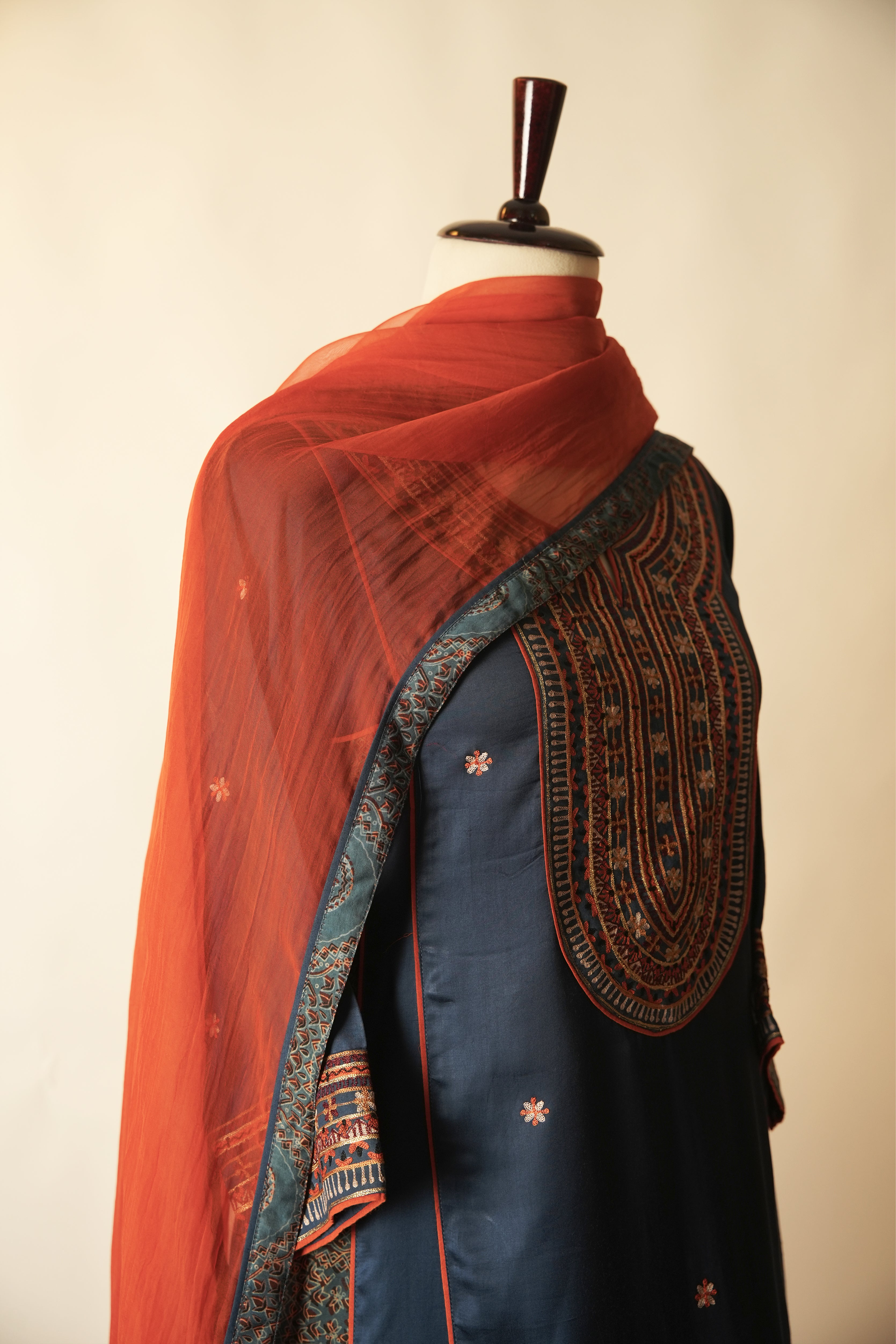 Tulsi Embroidered Modal Silk Kurta Blue