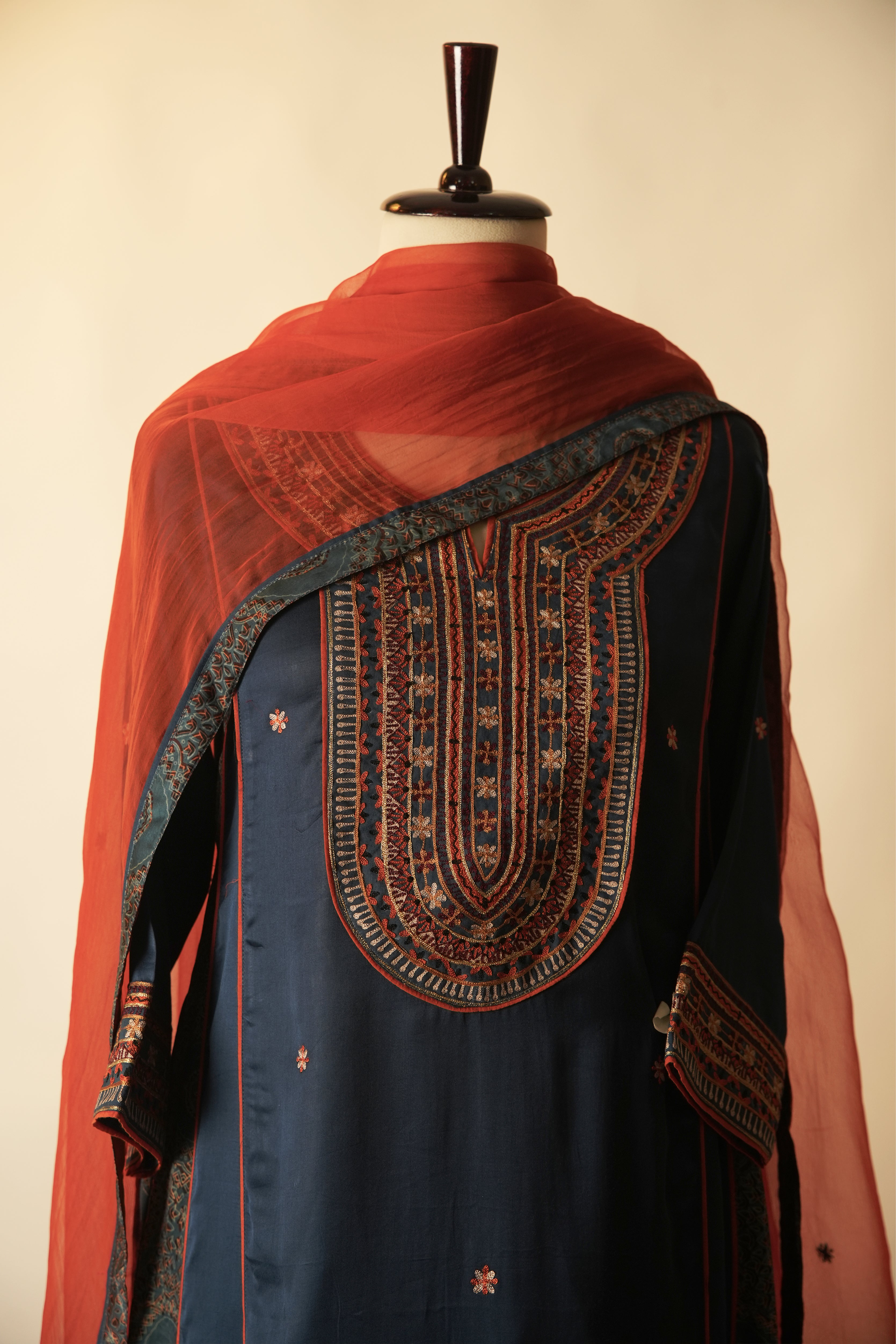 Tulsi Embroidered Modal Silk Kurta Blue