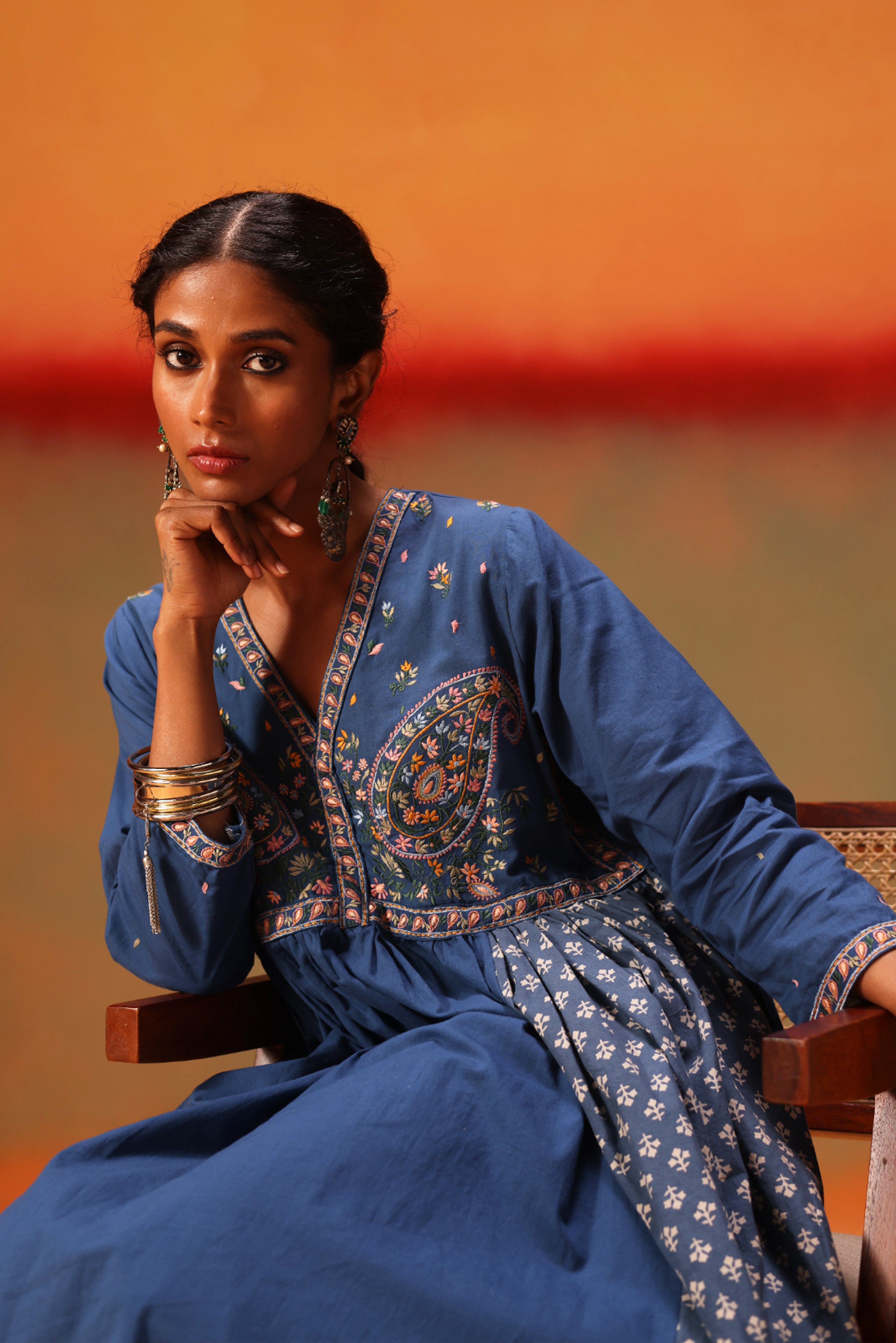 Soha Embroidered Kurta Blue (10040111333675)