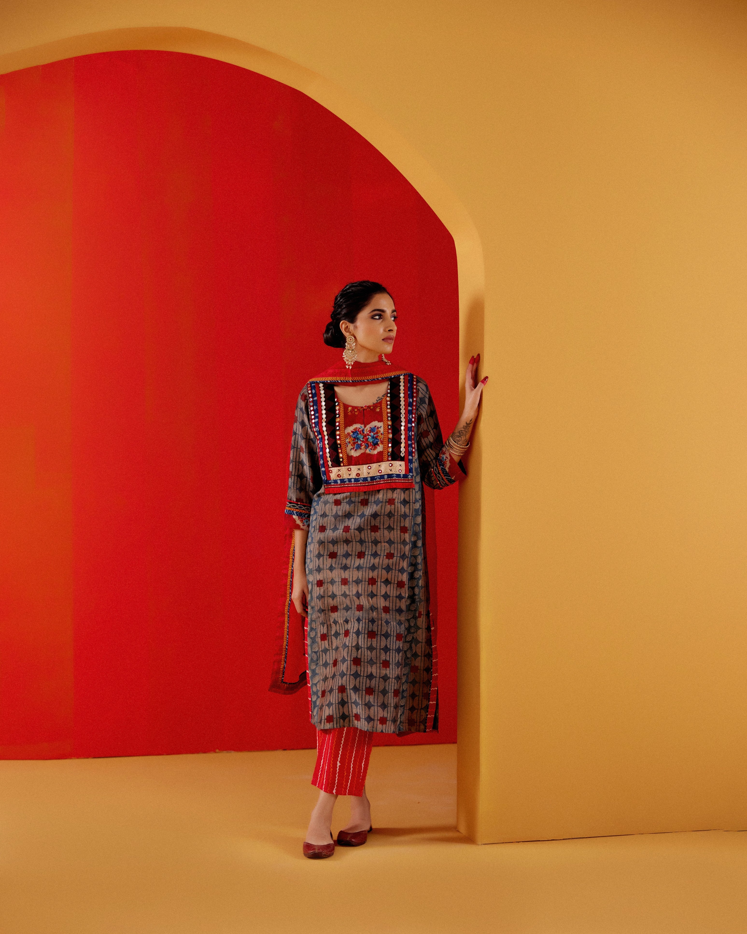 Choga Kurta Blue Maroon (8810208887083)