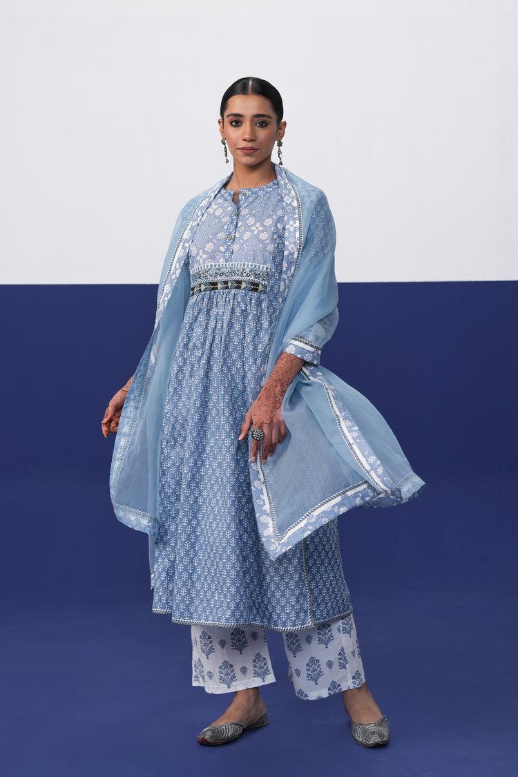 Banjara Cotton Printed Kurta Light Blue