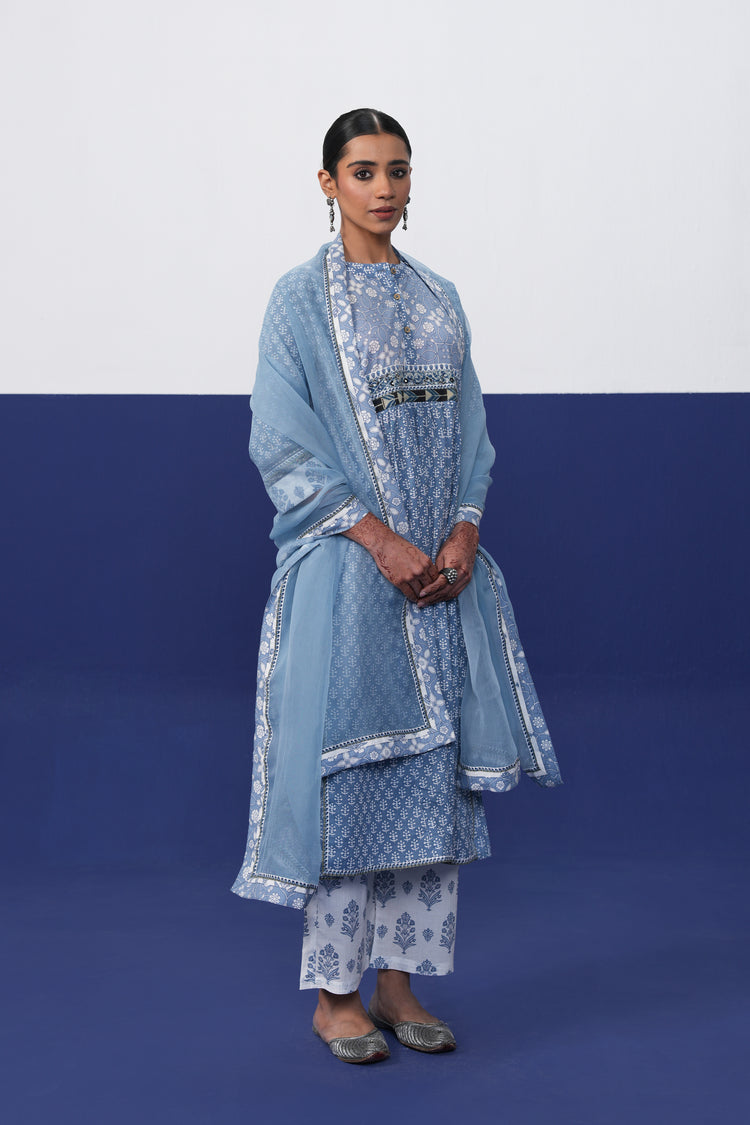 Banjara Cotton Printed Kurta Light Blue