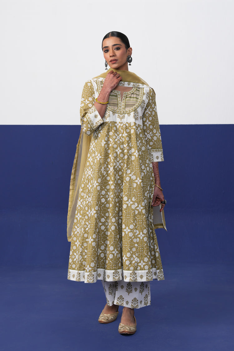 Medh Dupatta Olive Green