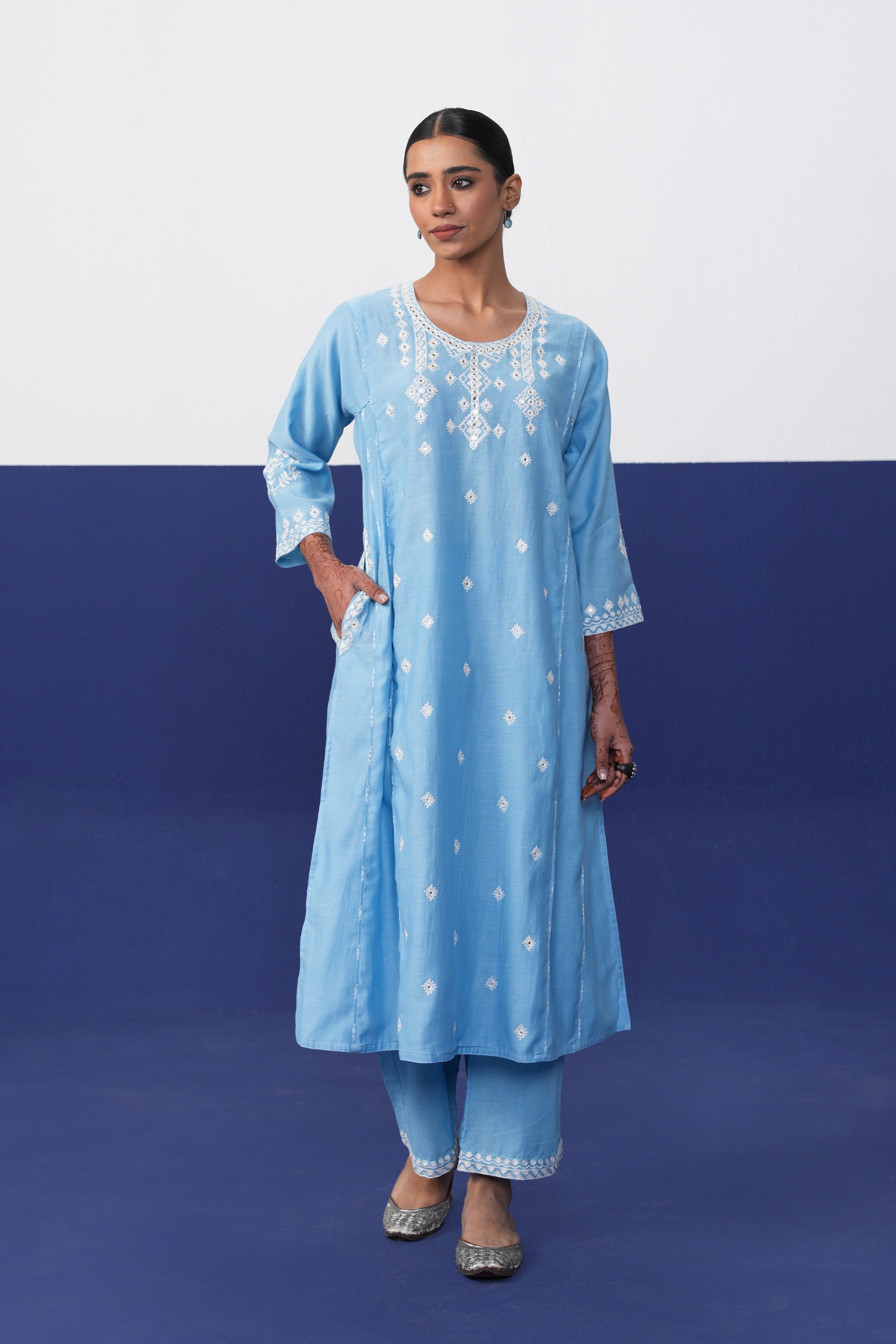Tulsi Chanderi Embroidered Kurta Light Blue