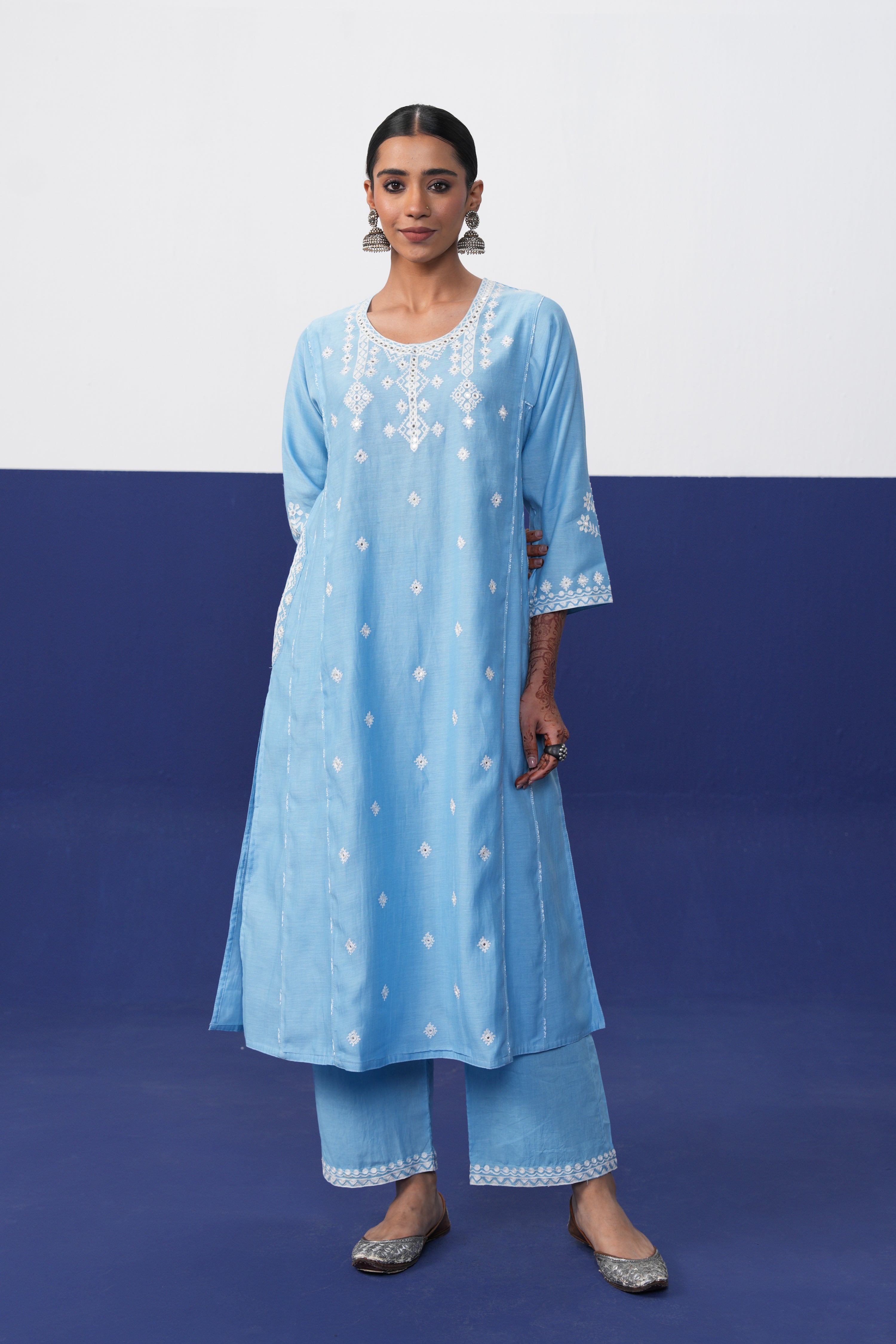 Tulsi Chanderi Embroidered Kurta Light Blue