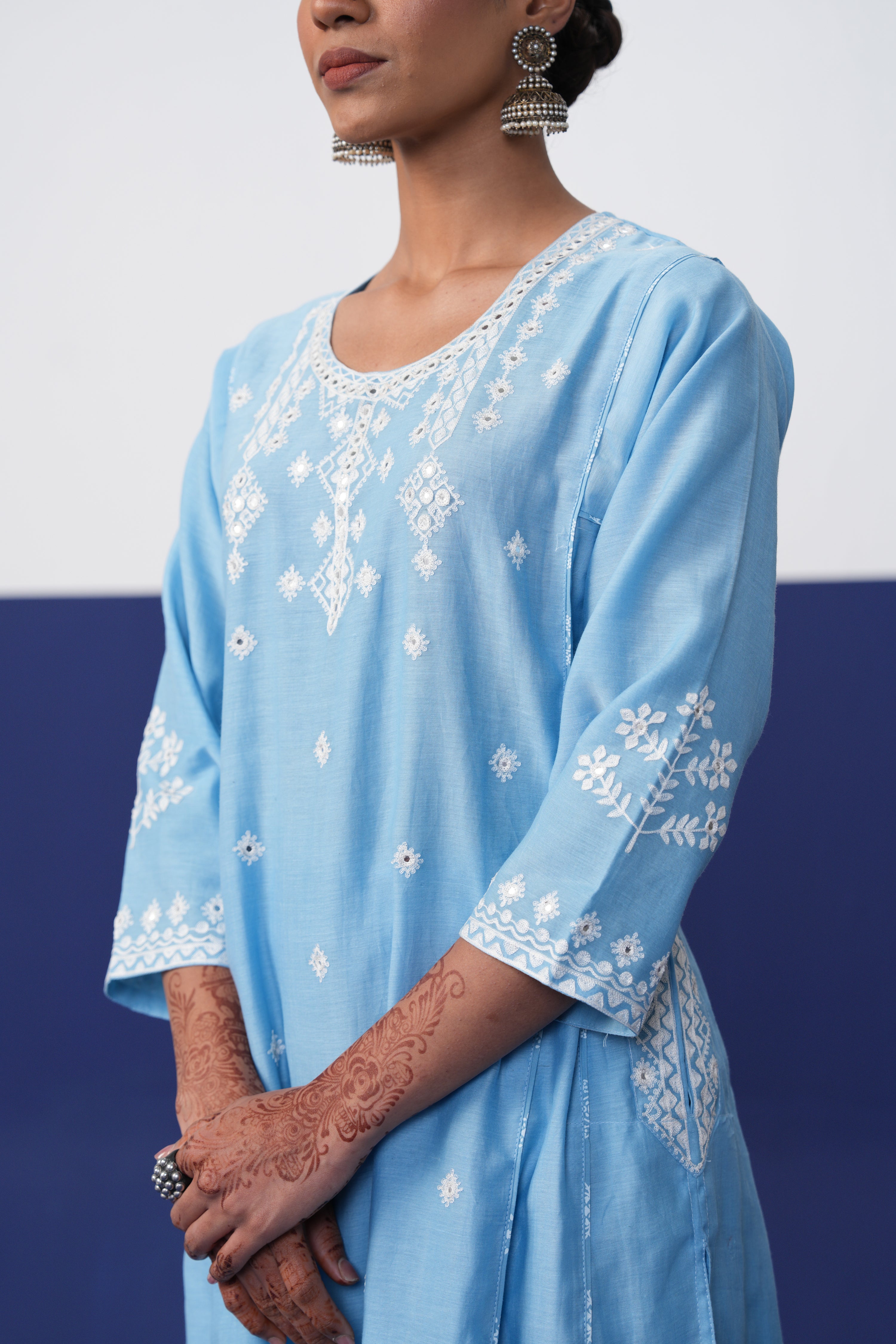 Tulsi Chanderi Embroidered Kurta Light Blue