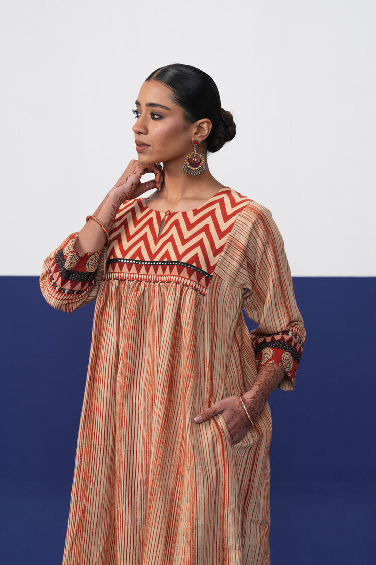 Banjara Cotton Printed Kurta Beige Rust