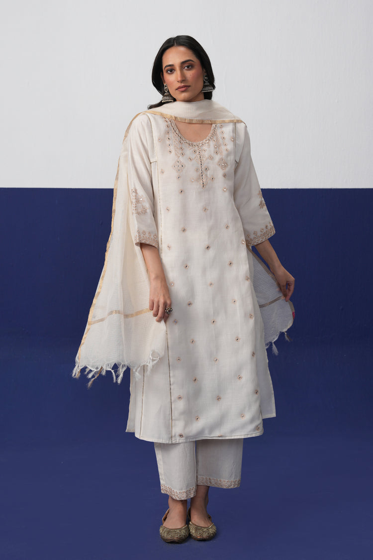 Tulsi Chanderi Embroidered Kurta Cream
