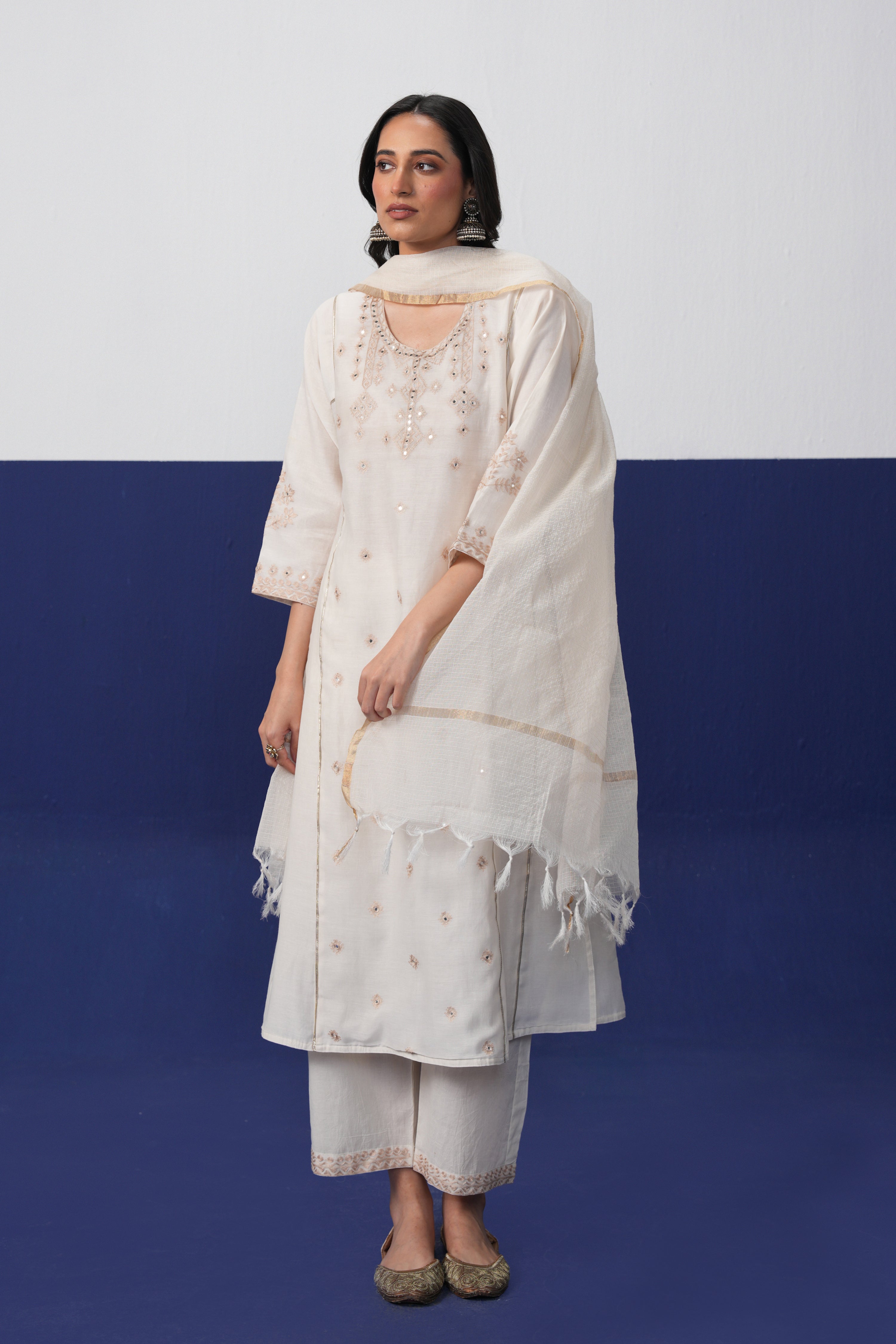 Tulsi Kota Silk Dupatta Cream