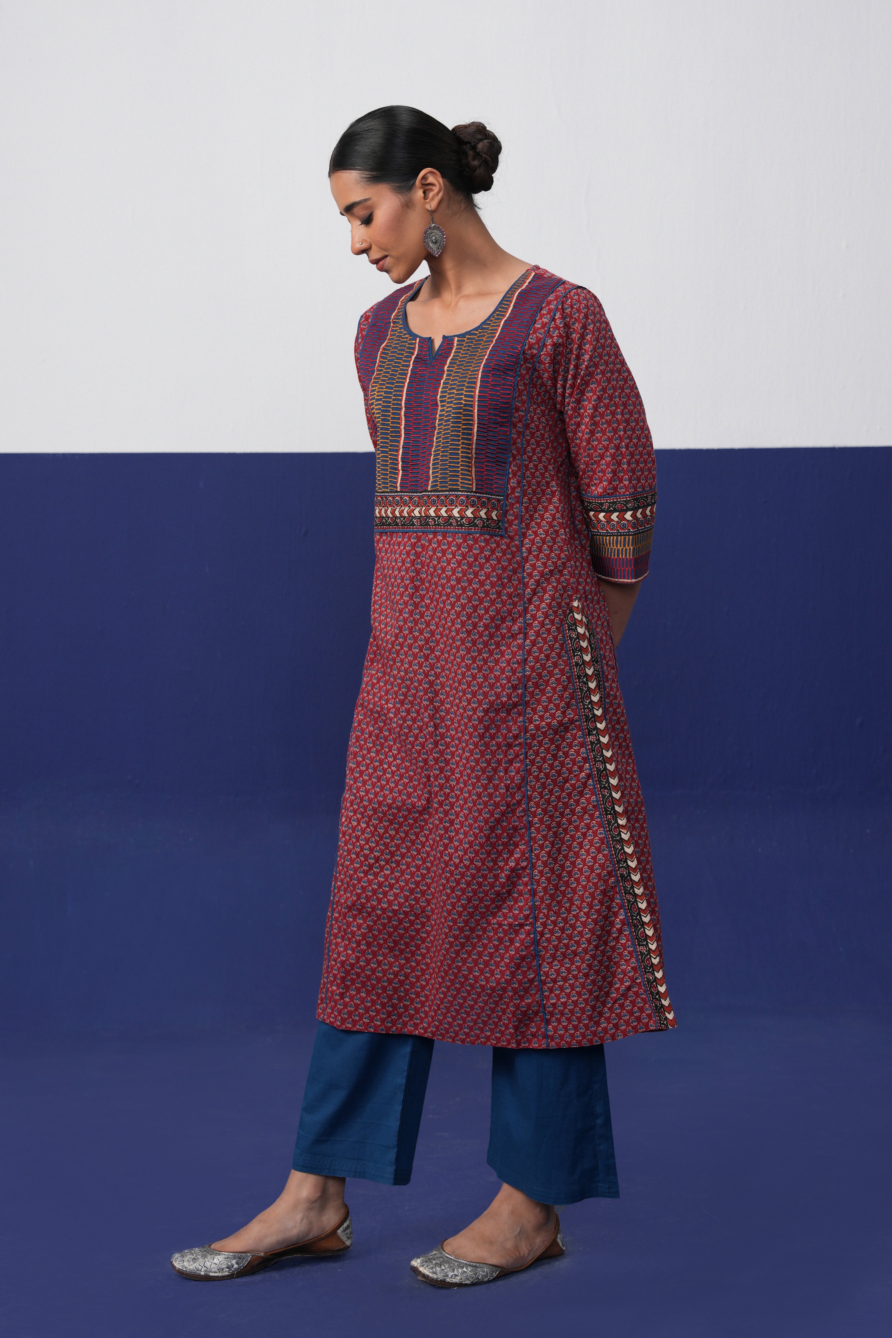 Dienne Cotton Printed Kurta Maroon