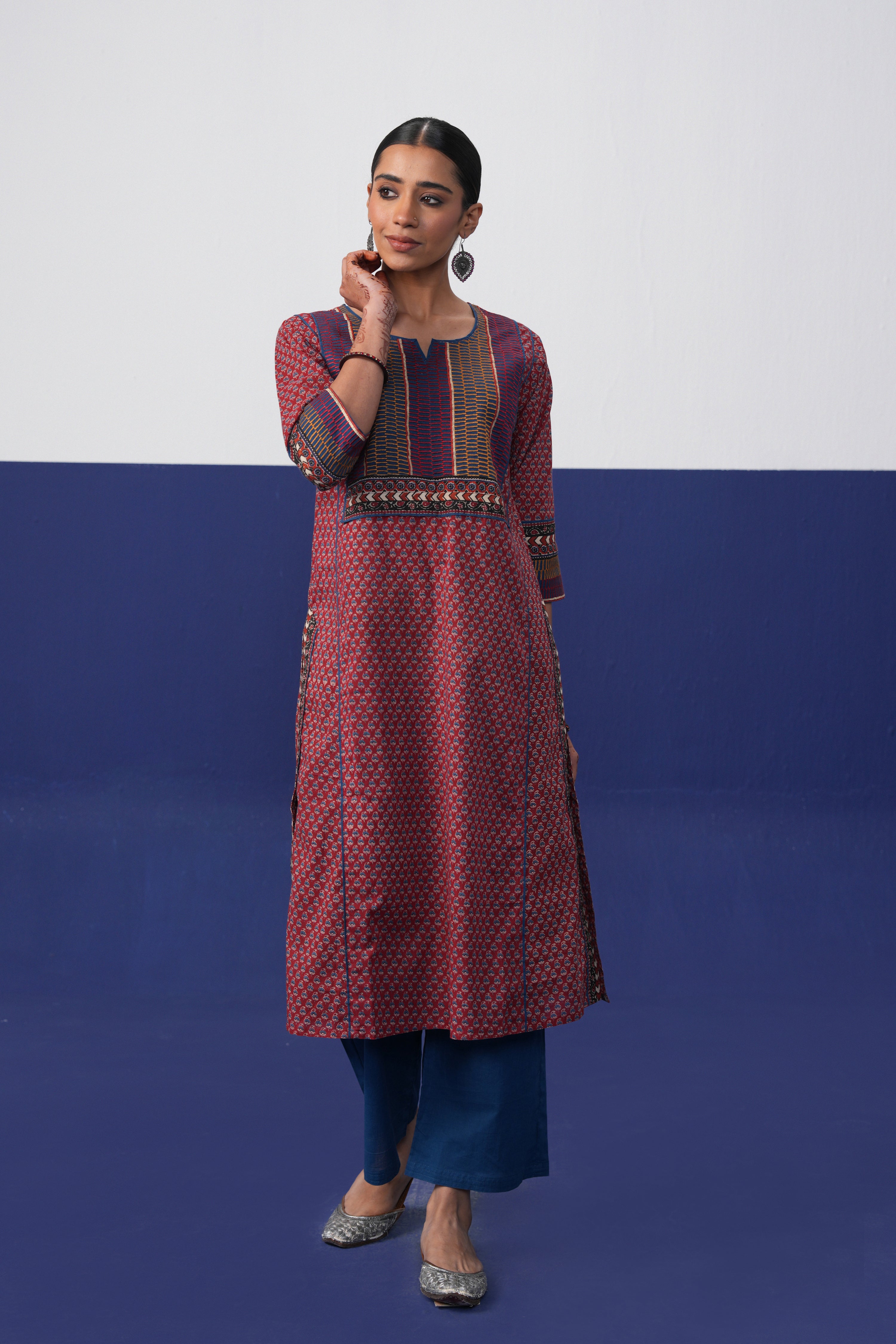 Dienne Cotton Printed Kurta Maroon