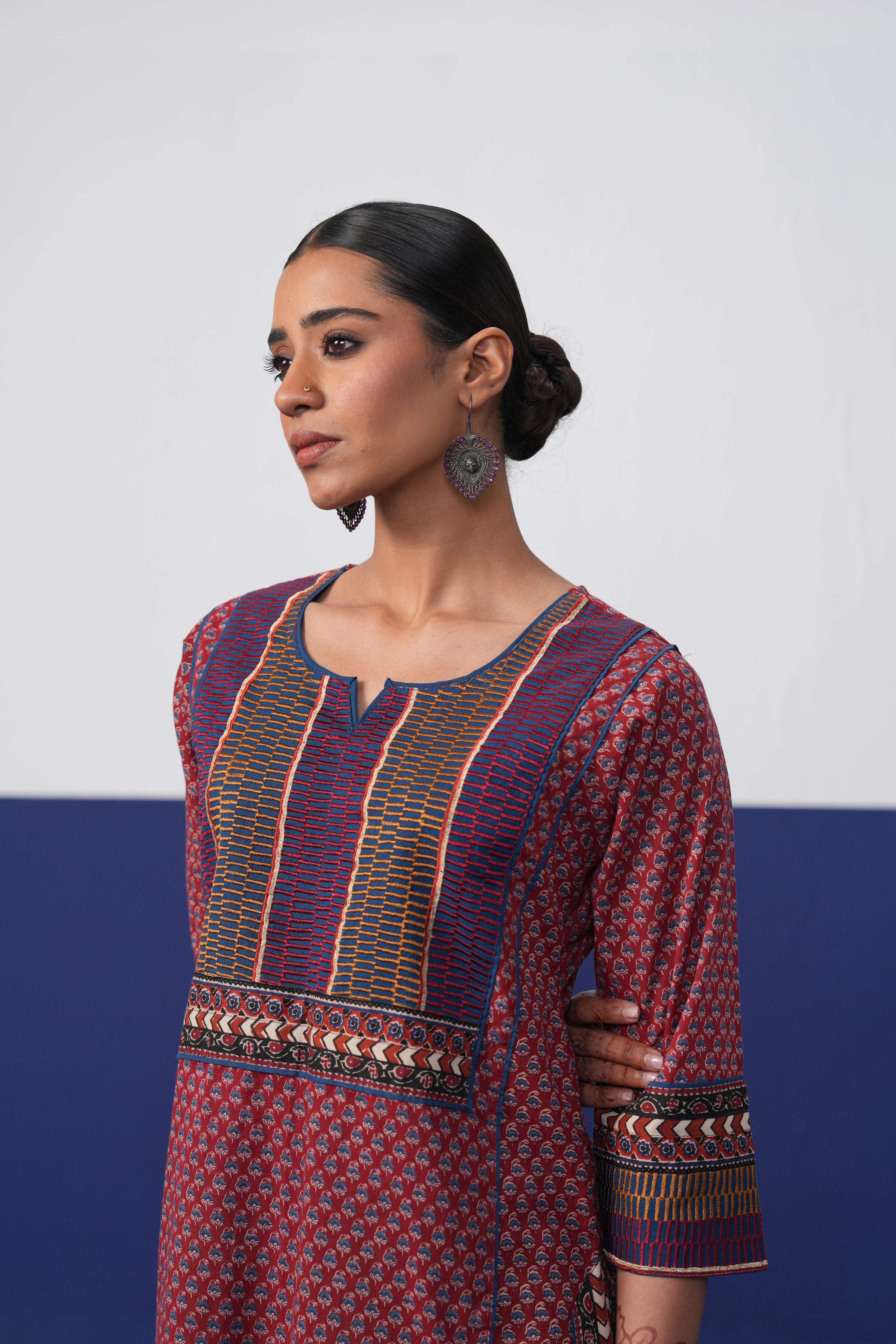 Dienne Cotton Printed Kurta Maroon