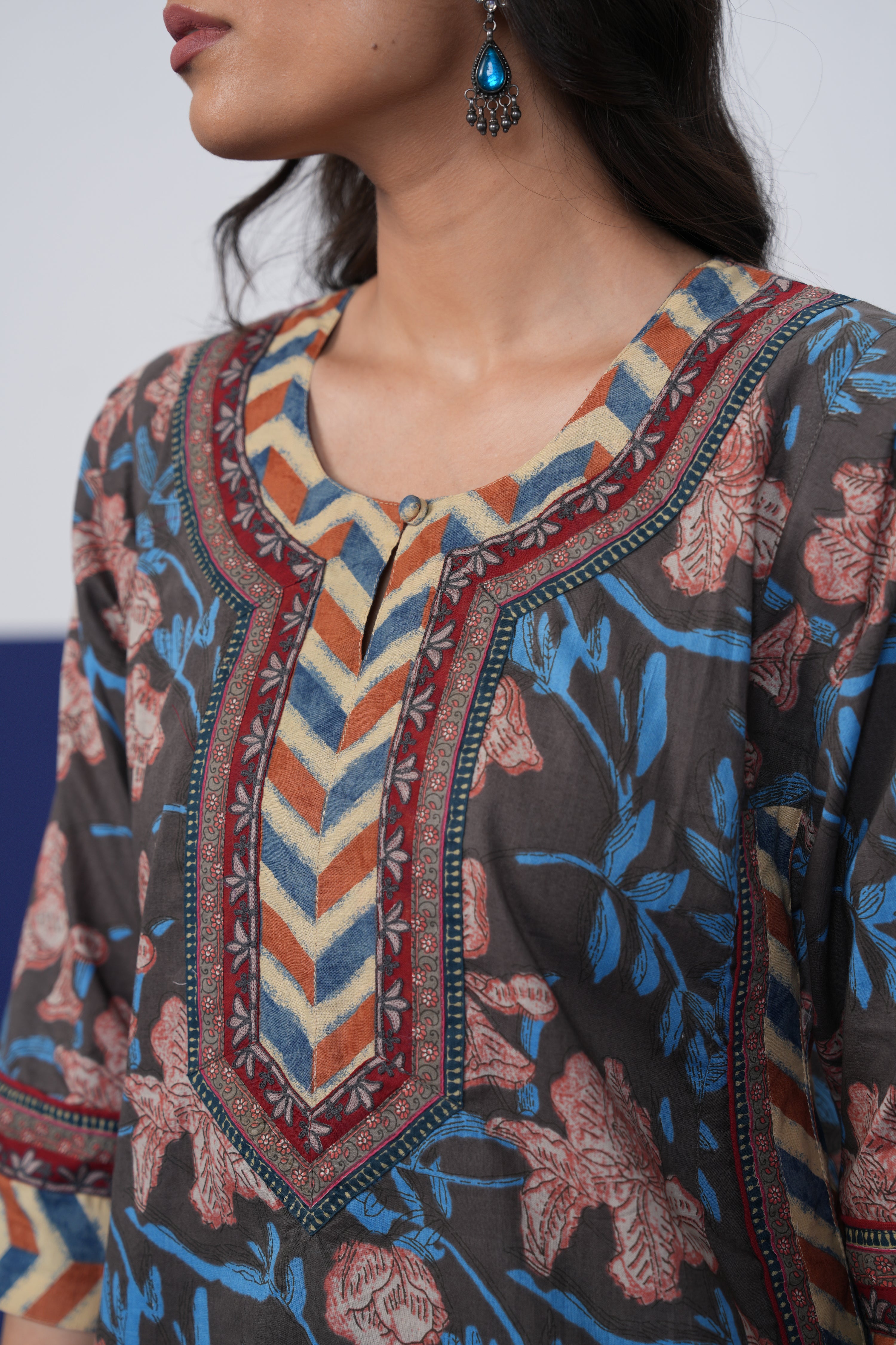 Anu Cotton Printed Kurta Dark Grey